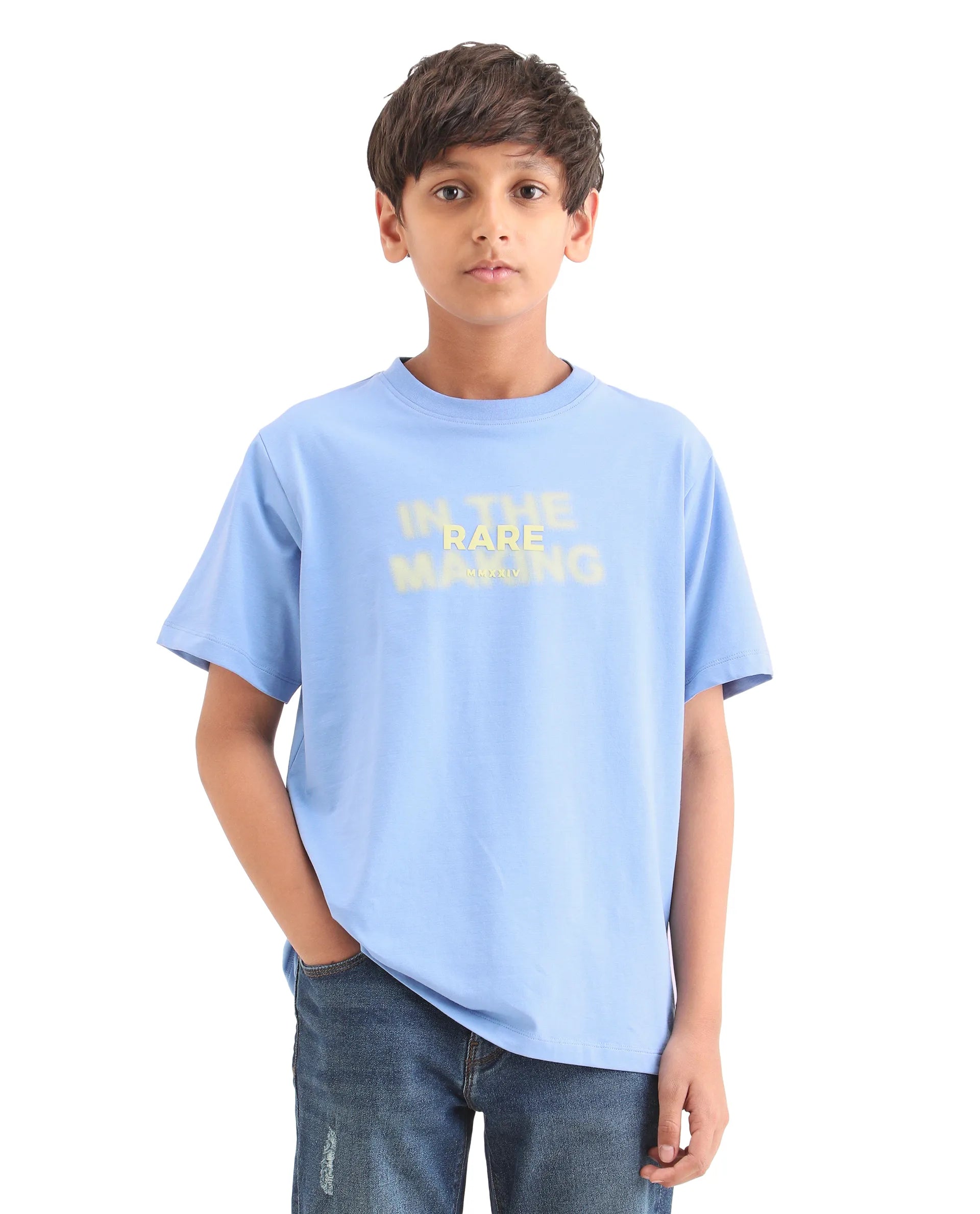 Rare Ones Kids Cago Light Blue Cotton Blend Pull-On Closure Hd Print Regular Fit T-Shirt