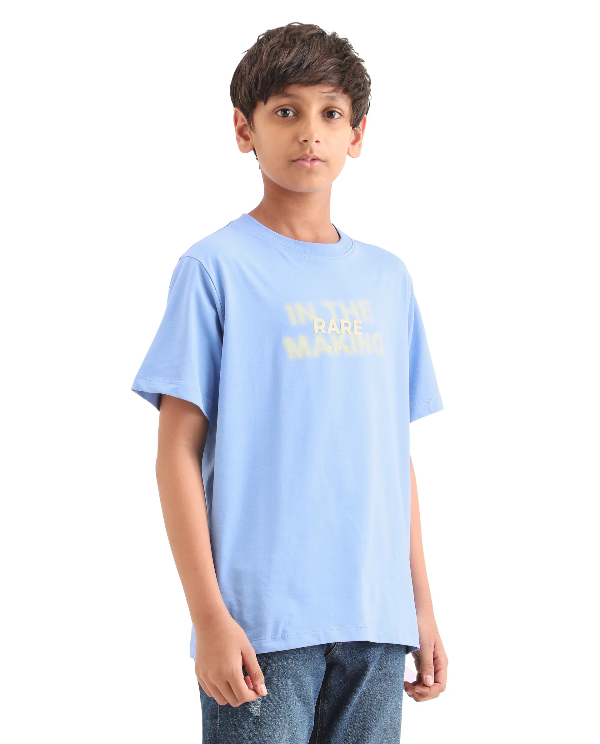 Rare Ones Kids Cago Light Blue Cotton Blend Pull-On Closure Hd Print Regular Fit T-Shirt