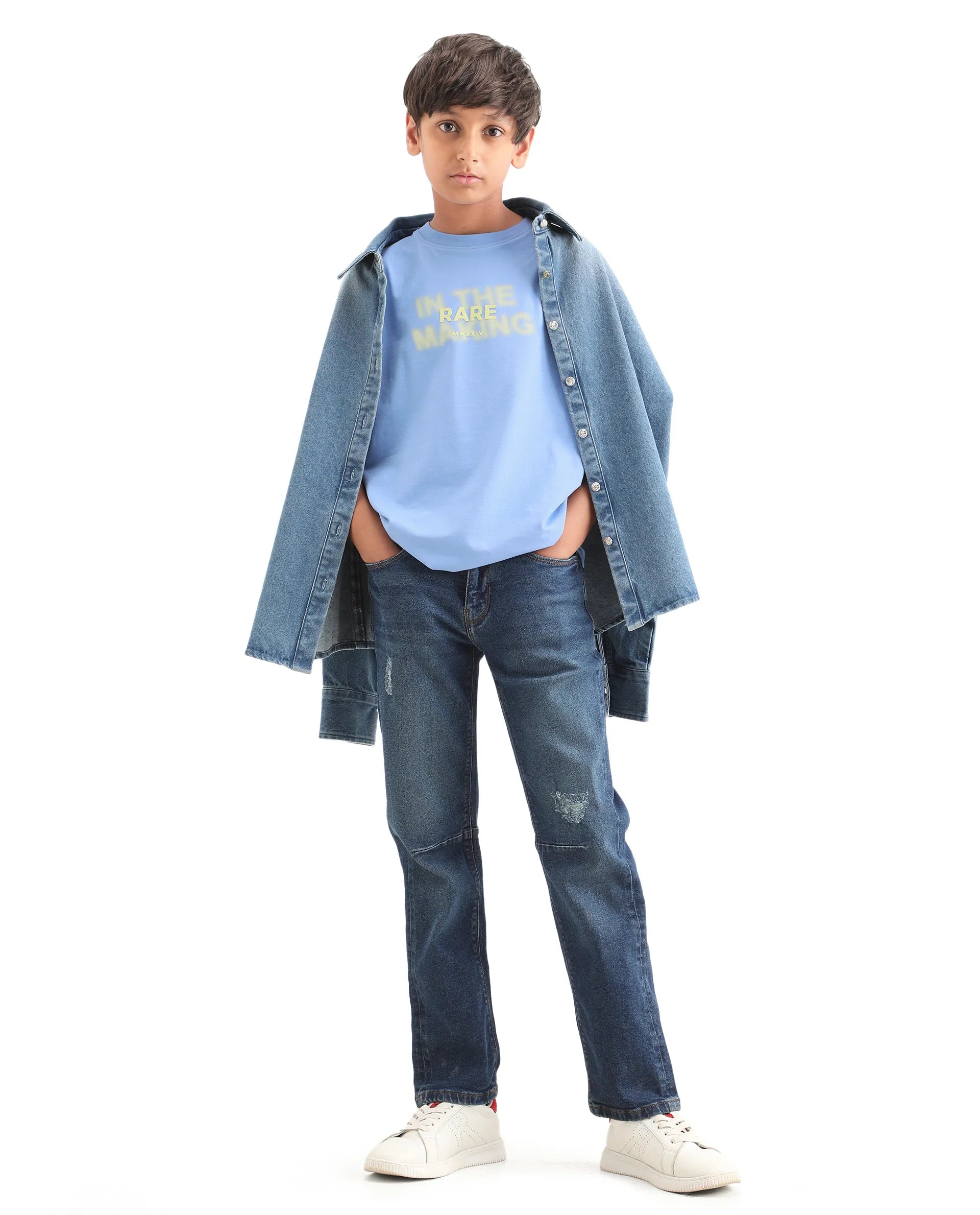 Rare Ones Kids Cago Light Blue Cotton Blend Pull-On Closure Hd Print Regular Fit T-Shirt