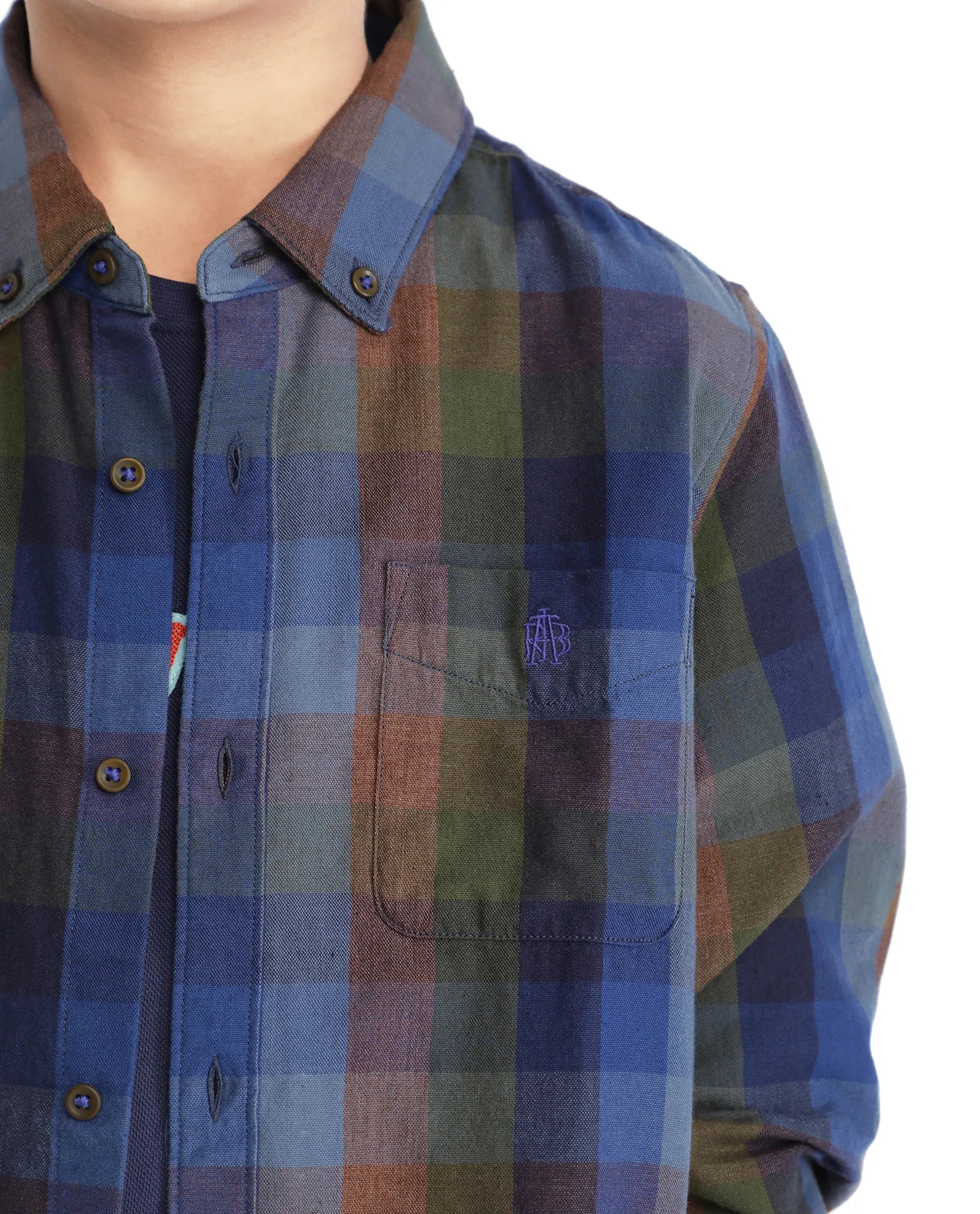 Rare Ones Kids Cal Blue Cotton Poly Full Sleeve Button Down Checked Shirt