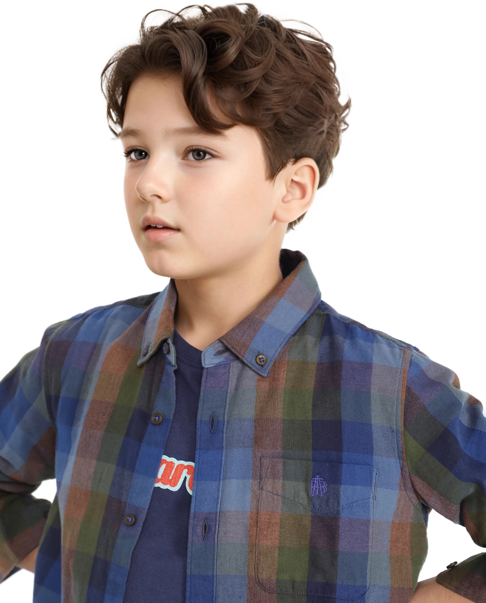 Rare Ones Kids Cal Blue Cotton Poly Full Sleeve Button Down Checked Shirt