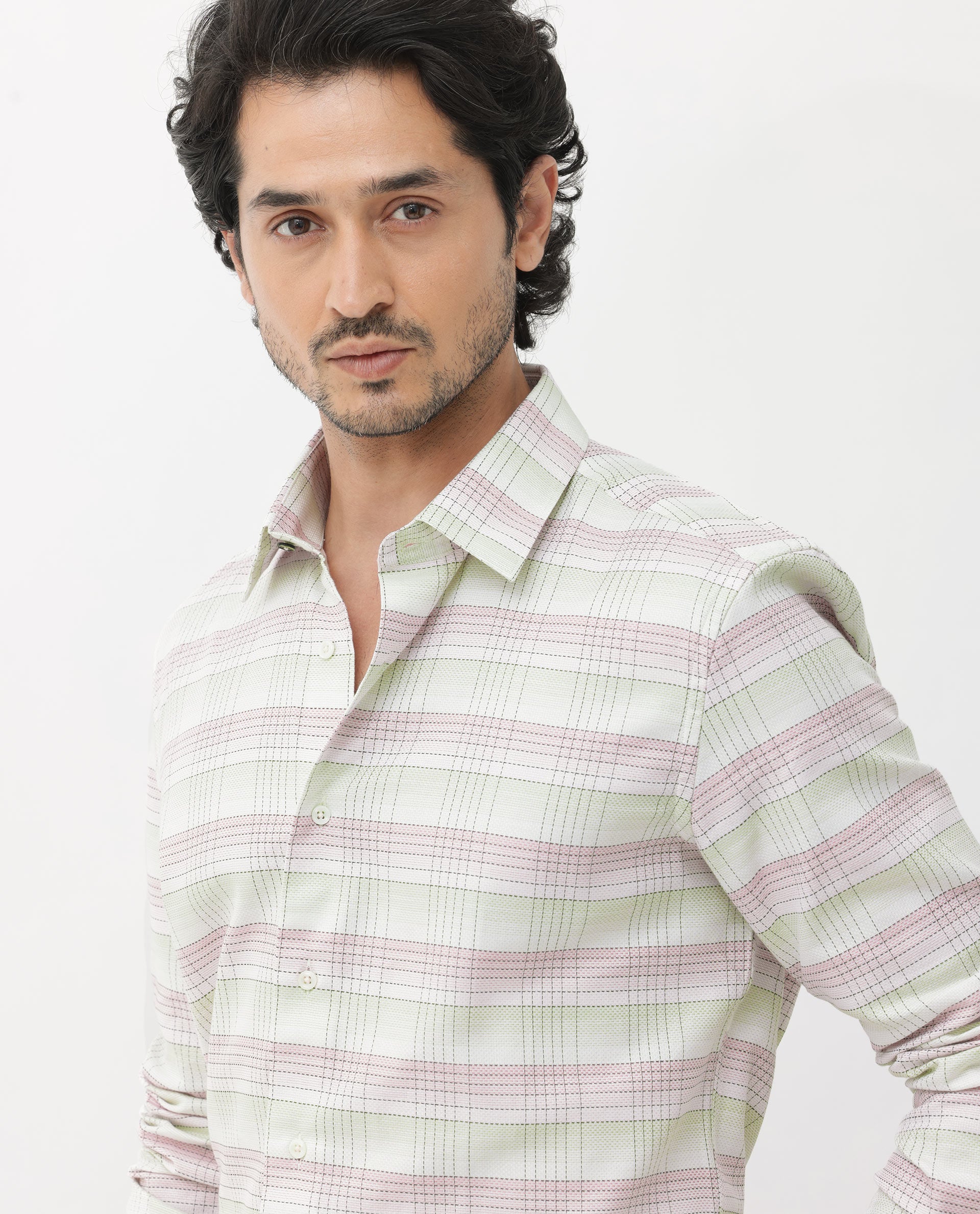 Rare Rabbit Mens Caldon Multi Cotton Fabric Full Sleeves Two Tonal Checks Shirt