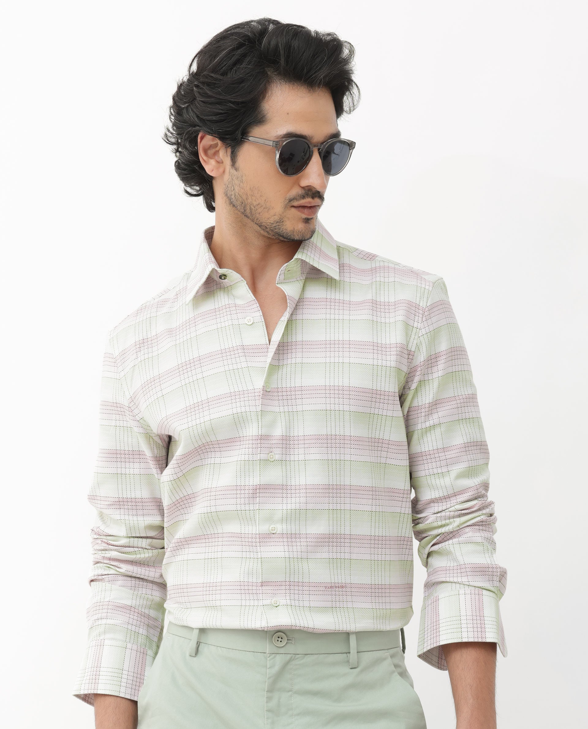 Rare Rabbit Mens Caldon Multi Cotton Fabric Full Sleeves Two Tonal Checks Shirt