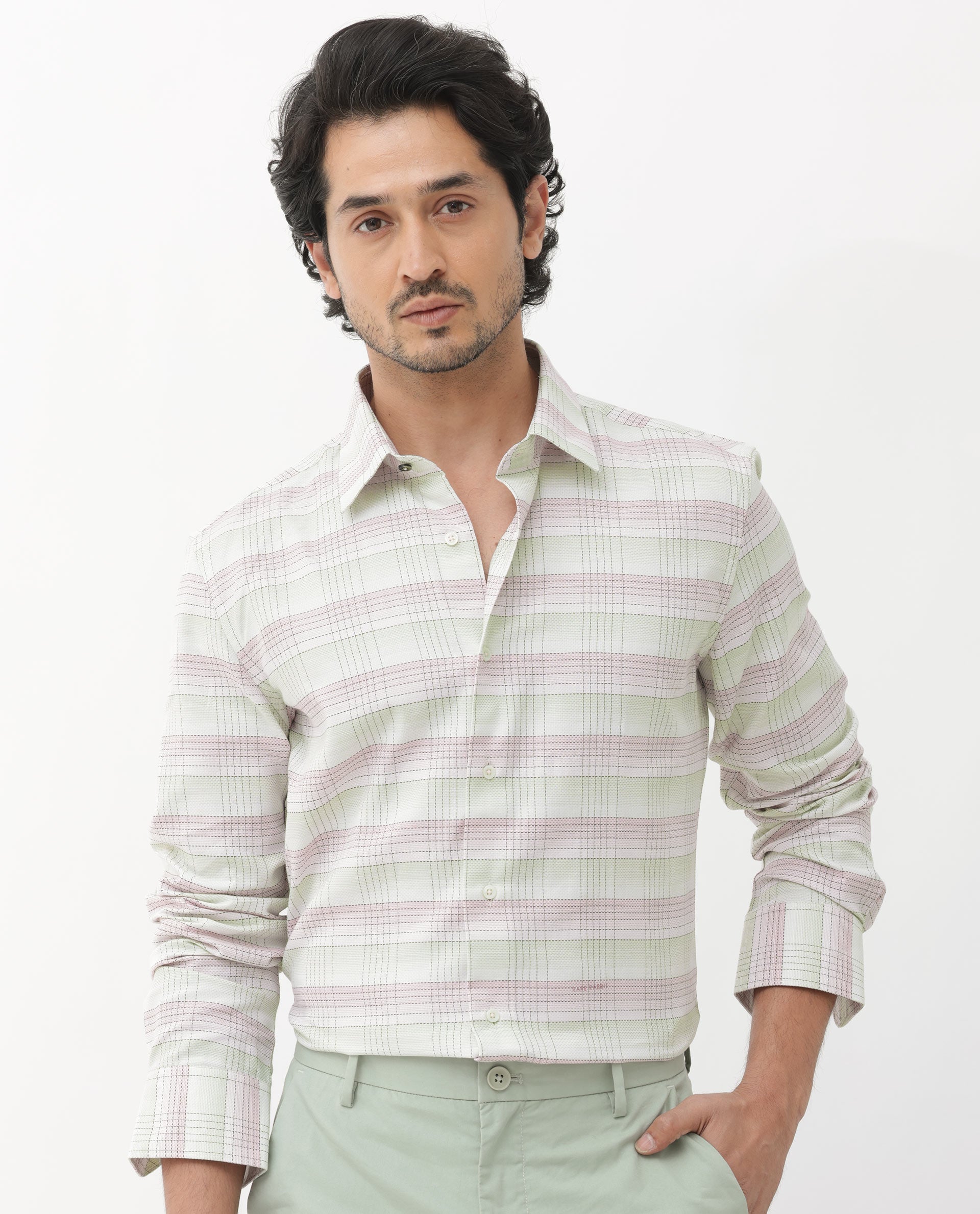 Rare Rabbit Mens Caldon Multi Cotton Fabric Full Sleeves Two Tonal Checks Shirt