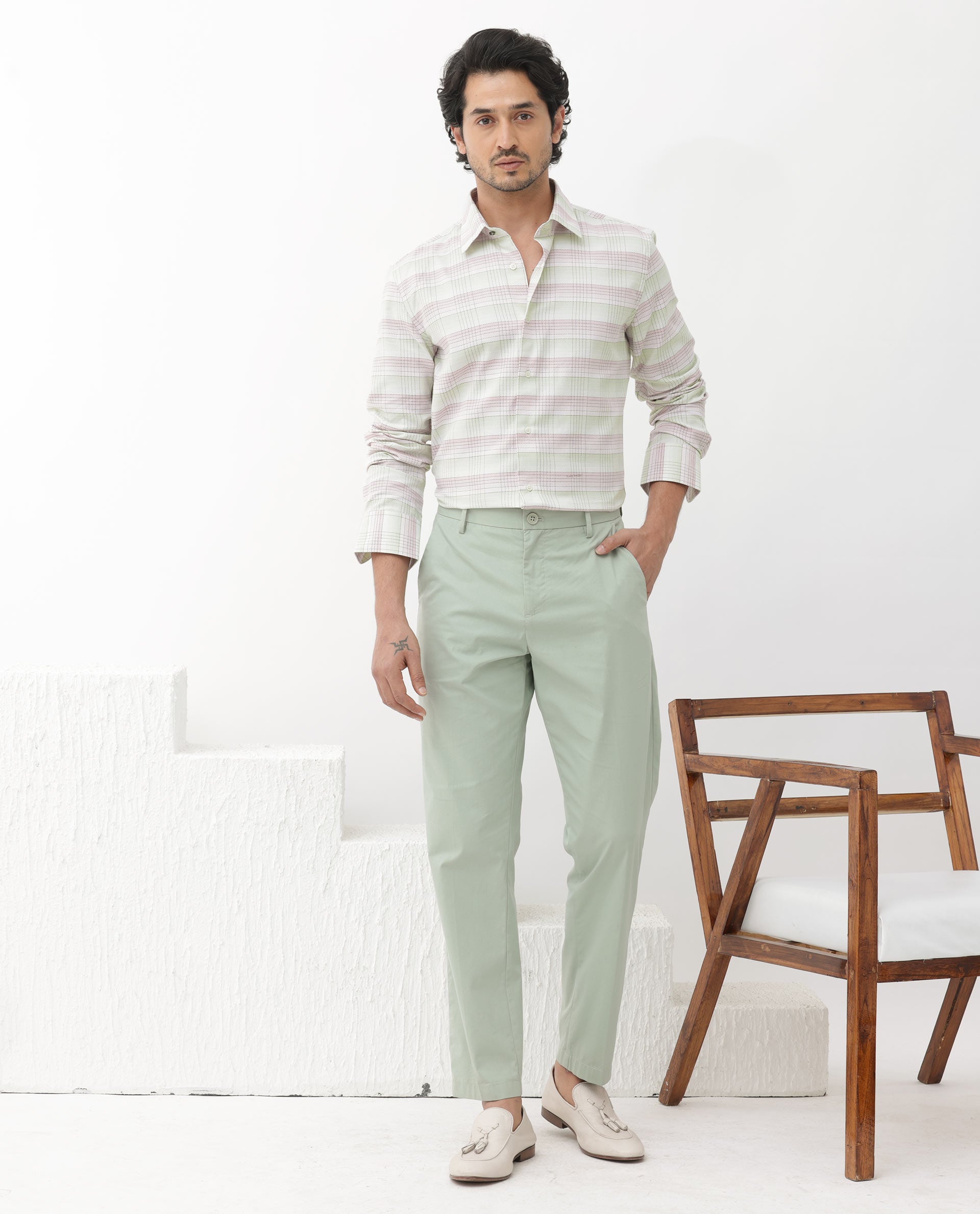 Rare Rabbit Mens Caldon Multi Cotton Fabric Full Sleeves Two Tonal Checks Shirt