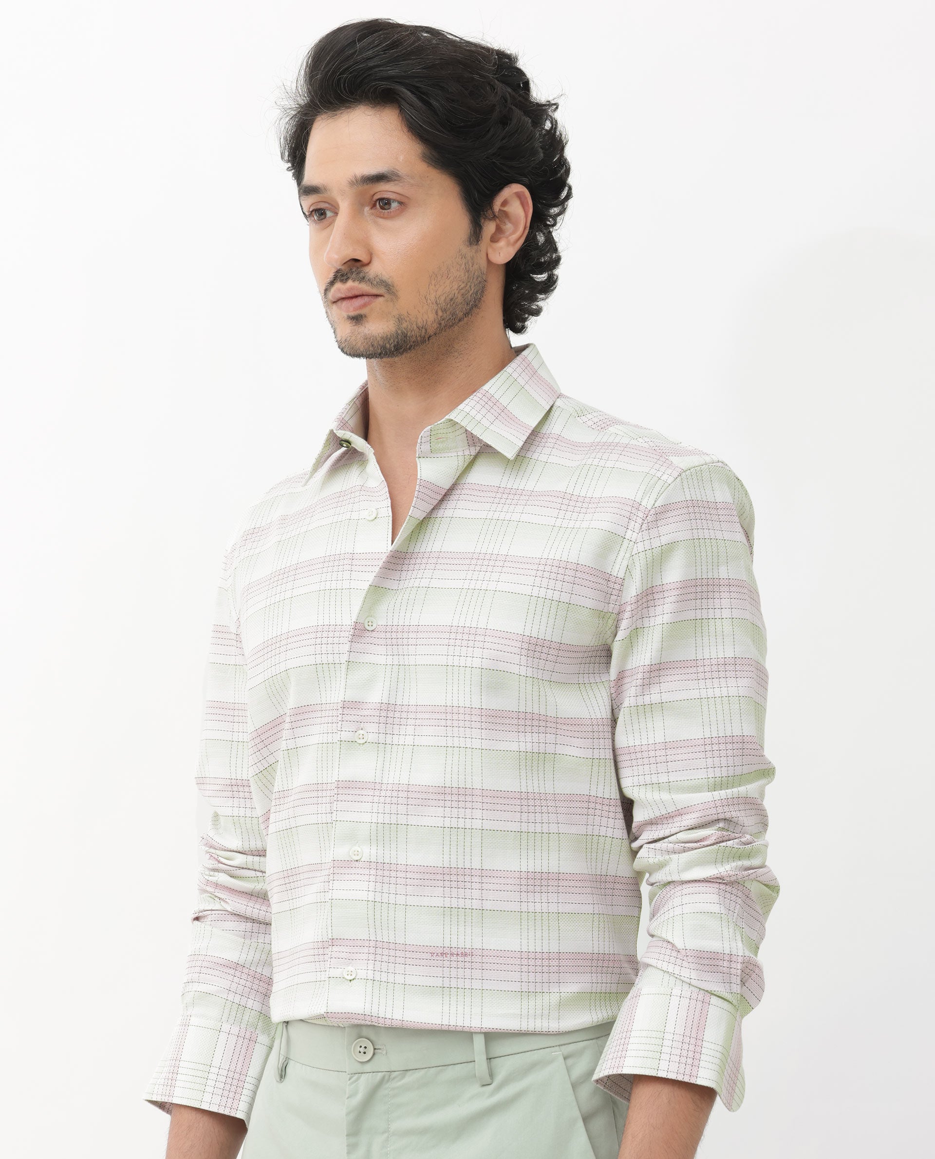 Rare Rabbit Mens Caldon Multi Cotton Fabric Full Sleeves Two Tonal Checks Shirt