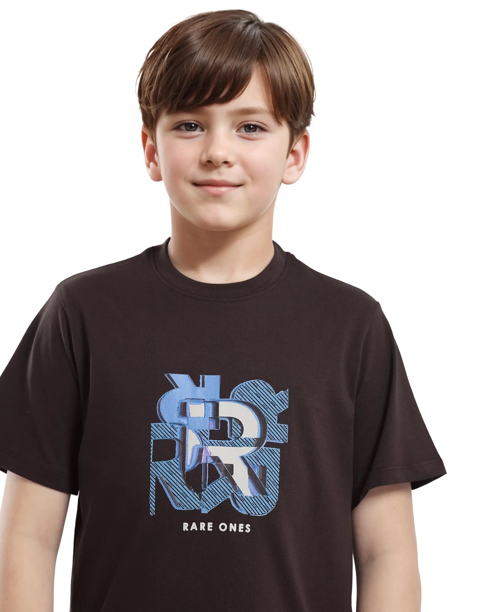 Rare Ones Kids Caleb-K Dark Brown Cotton Blend Half Sleeve Slip-On Printed Regular Fit T-Shirt