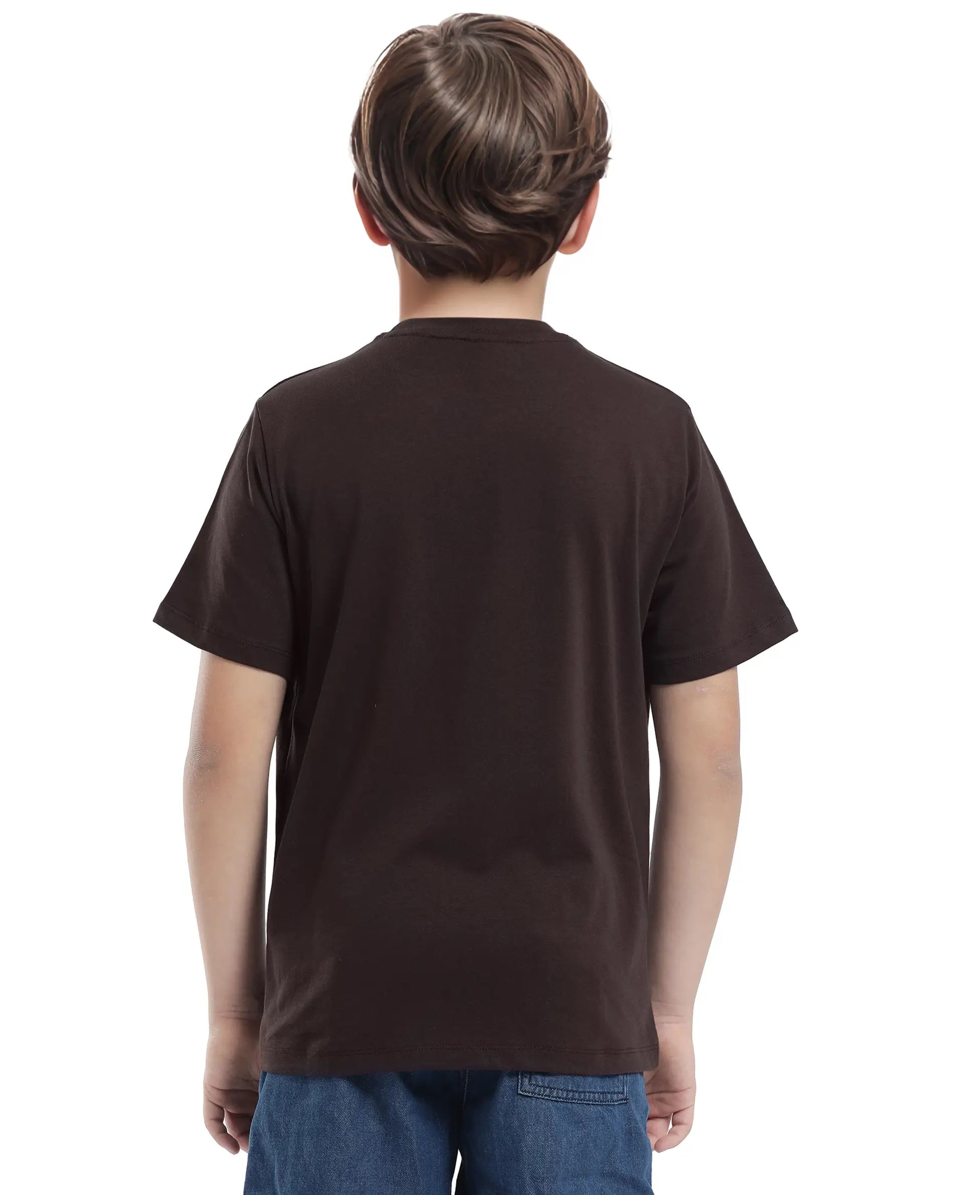 Rare Ones Kids Caleb-K Dark Brown Cotton Blend Half Sleeve Slip-On Printed Regular Fit T-Shirt