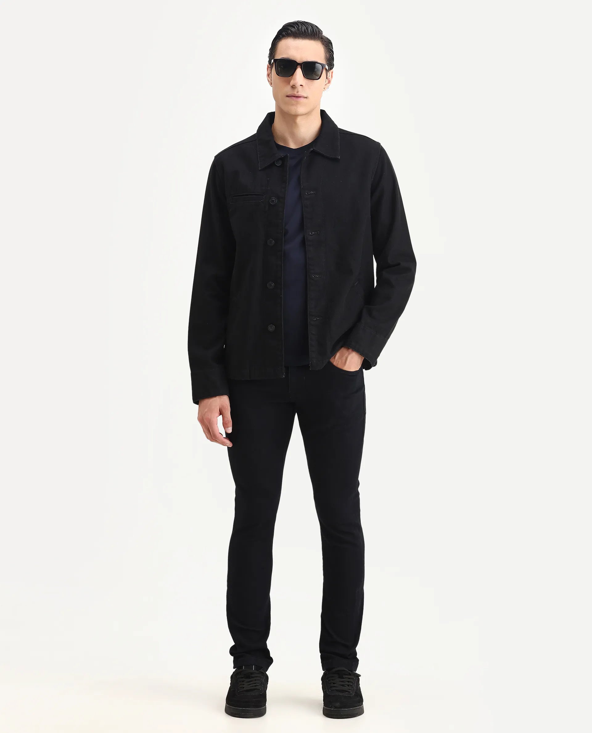 Rare Rabbit Men's Calin Dark Navy Cotton Blend Plain Hawk Slim Fit Jeans