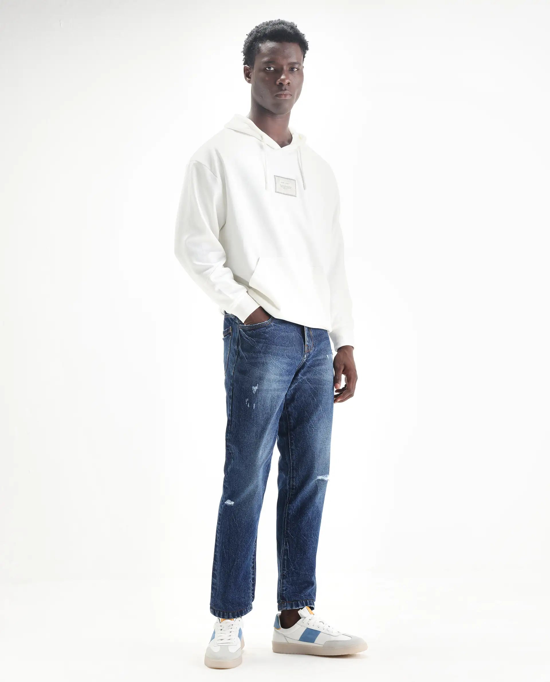 Rare Rabbit Mens Callip Blue Cotton Mid Wash Regular Fit Jeans