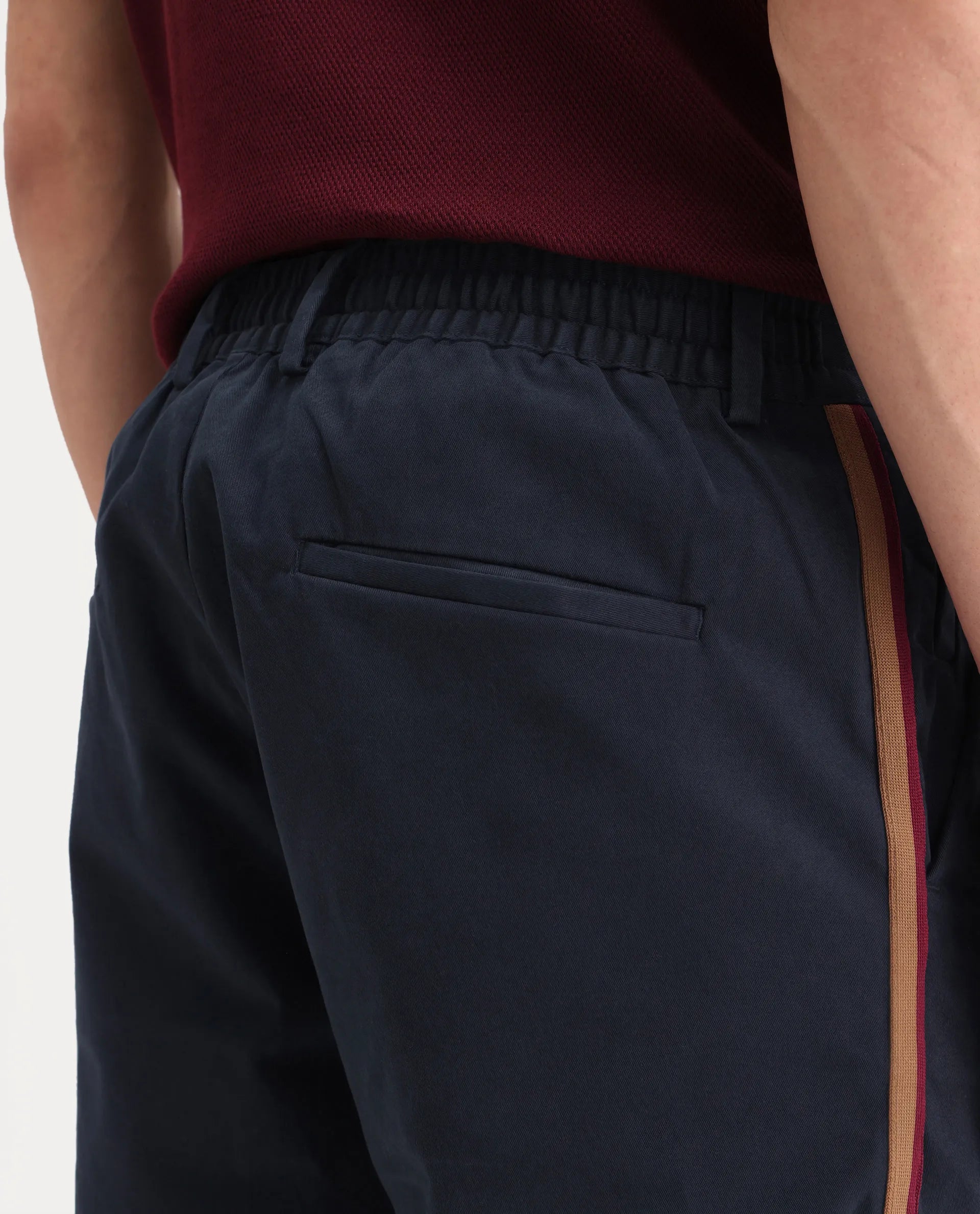 Rare Rabbit Men's Caloon Navy Cotton Blend Plain Regular Fit Trouser