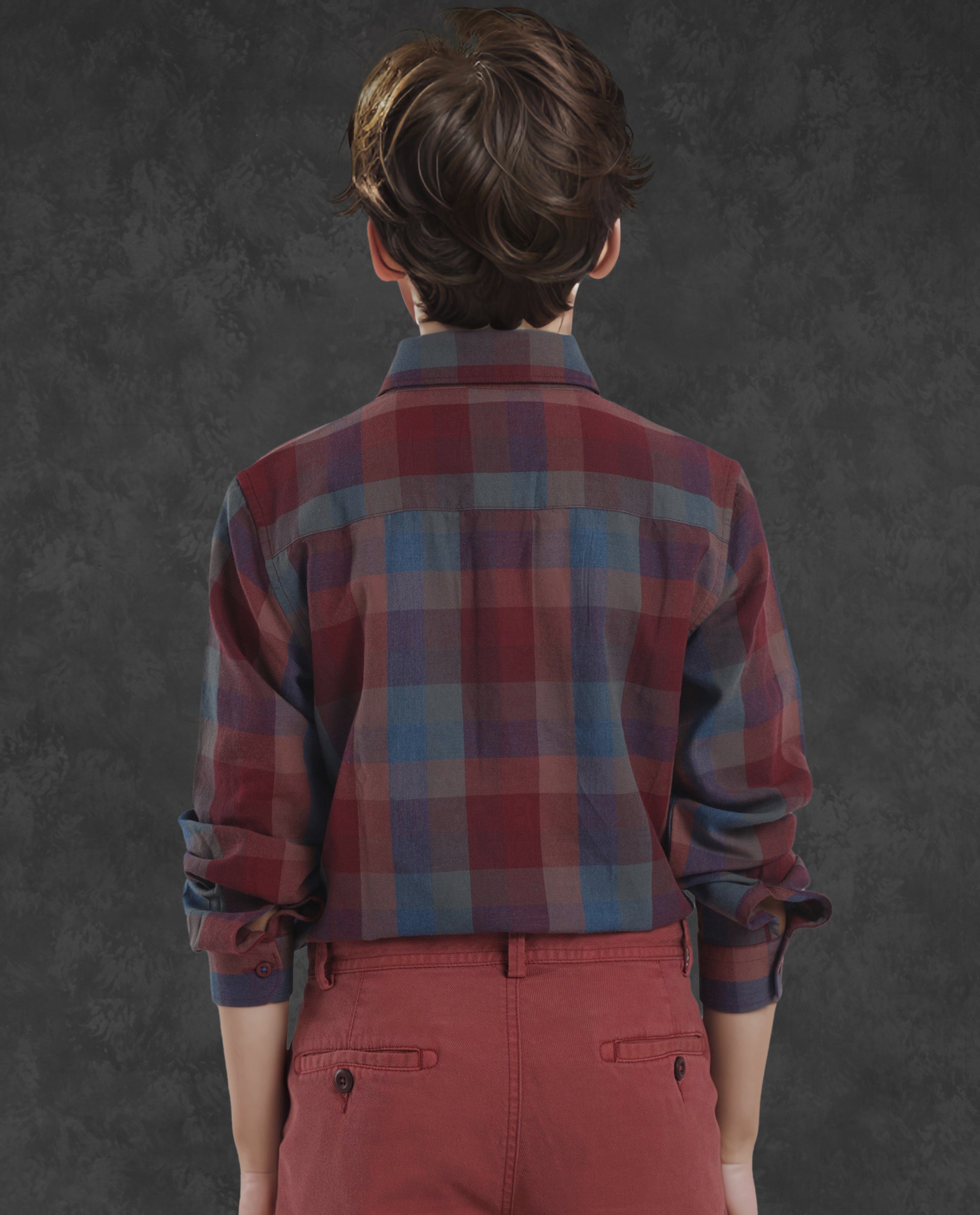 Rare Ones Kids Cal Red Cotton Full Sleeves Button Down Collar Regular Fit Checked Shirt