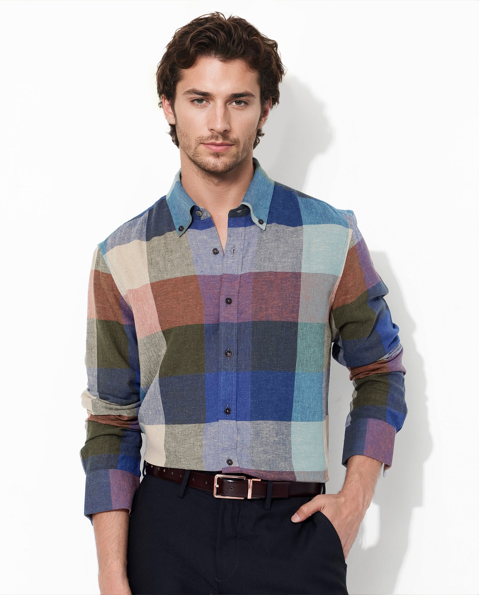 Rare Rabbit Mens Calum Multi Cotton Fabric Full Sleeve Regular Fit Checks Shirt