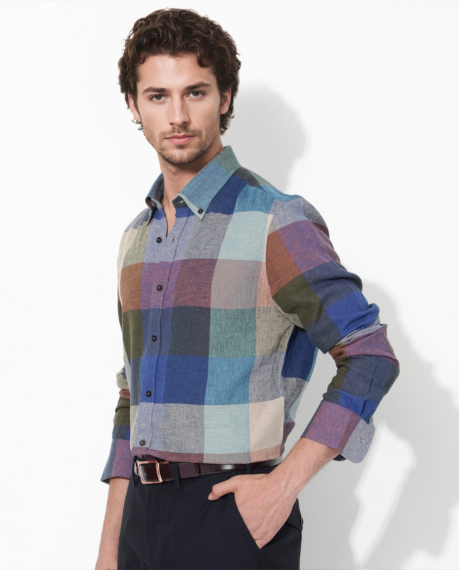 Rare Rabbit Mens Calum Multi Cotton Fabric Full Sleeve Regular Fit Checks Shirt