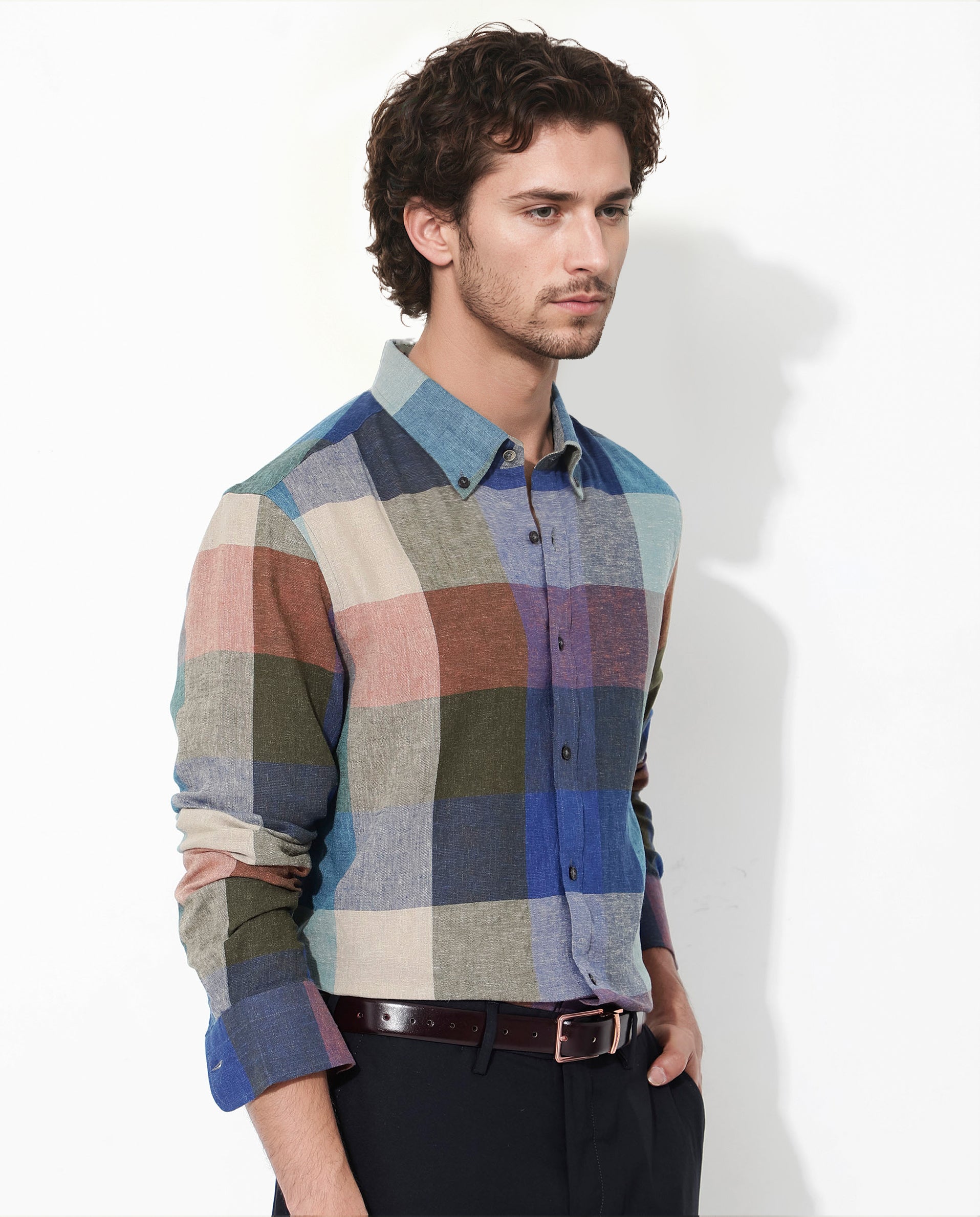 Rare Rabbit Mens Calum Multi Cotton Fabric Full Sleeve Regular Fit Checks Shirt