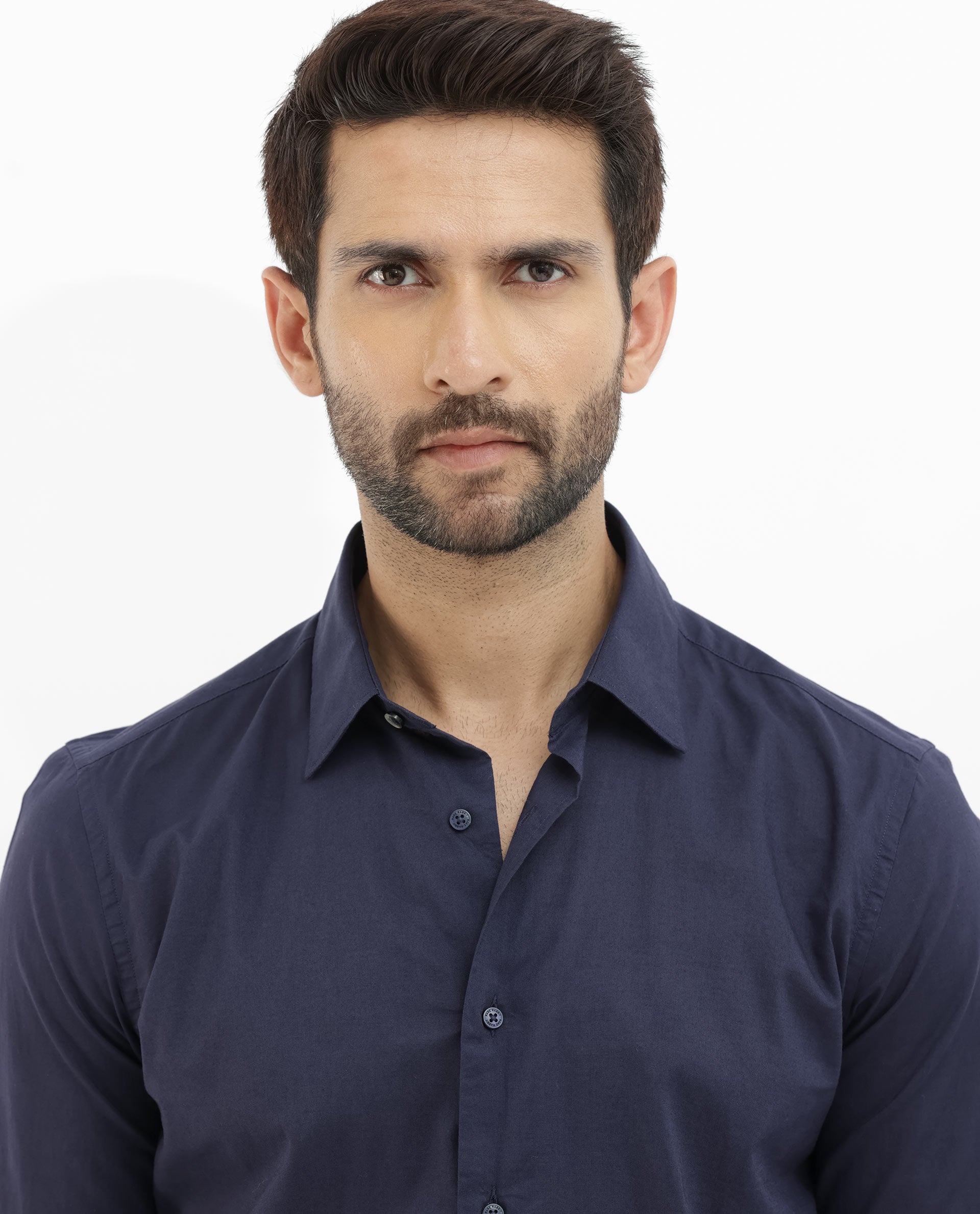 Rare Rabbit Mens Cambo Dark Purple Cambric Fabric Full Sleeve Solid Shirt