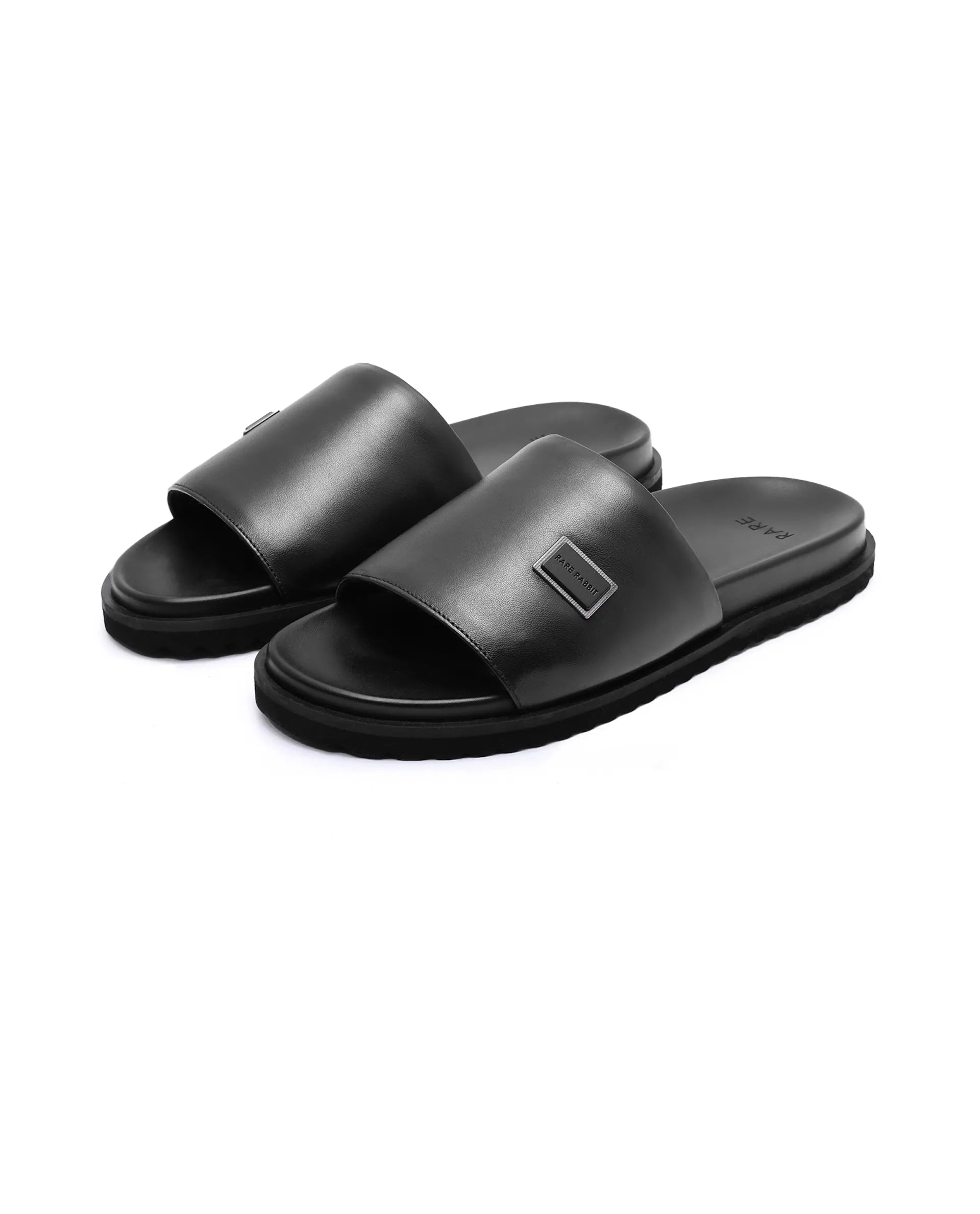 Rare Rabbit Men Camden Black Leather Slip-On Closure Sandal