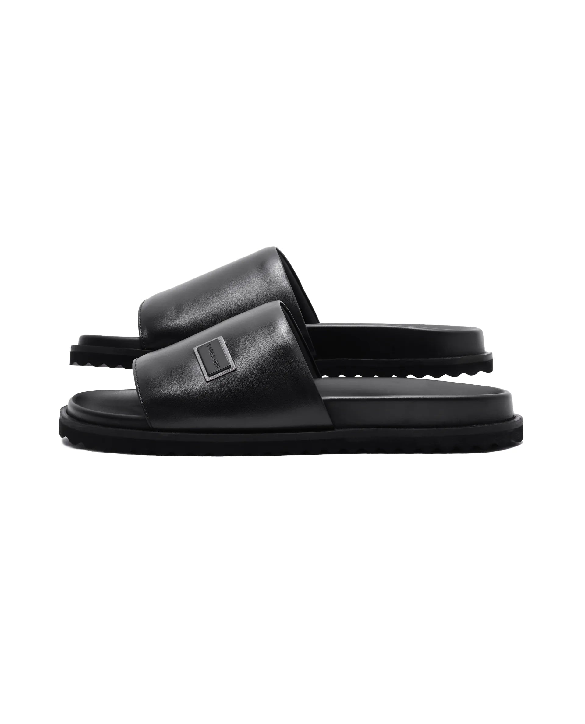 Rare Rabbit Men Camden Black Leather Slip-On Closure Sandal