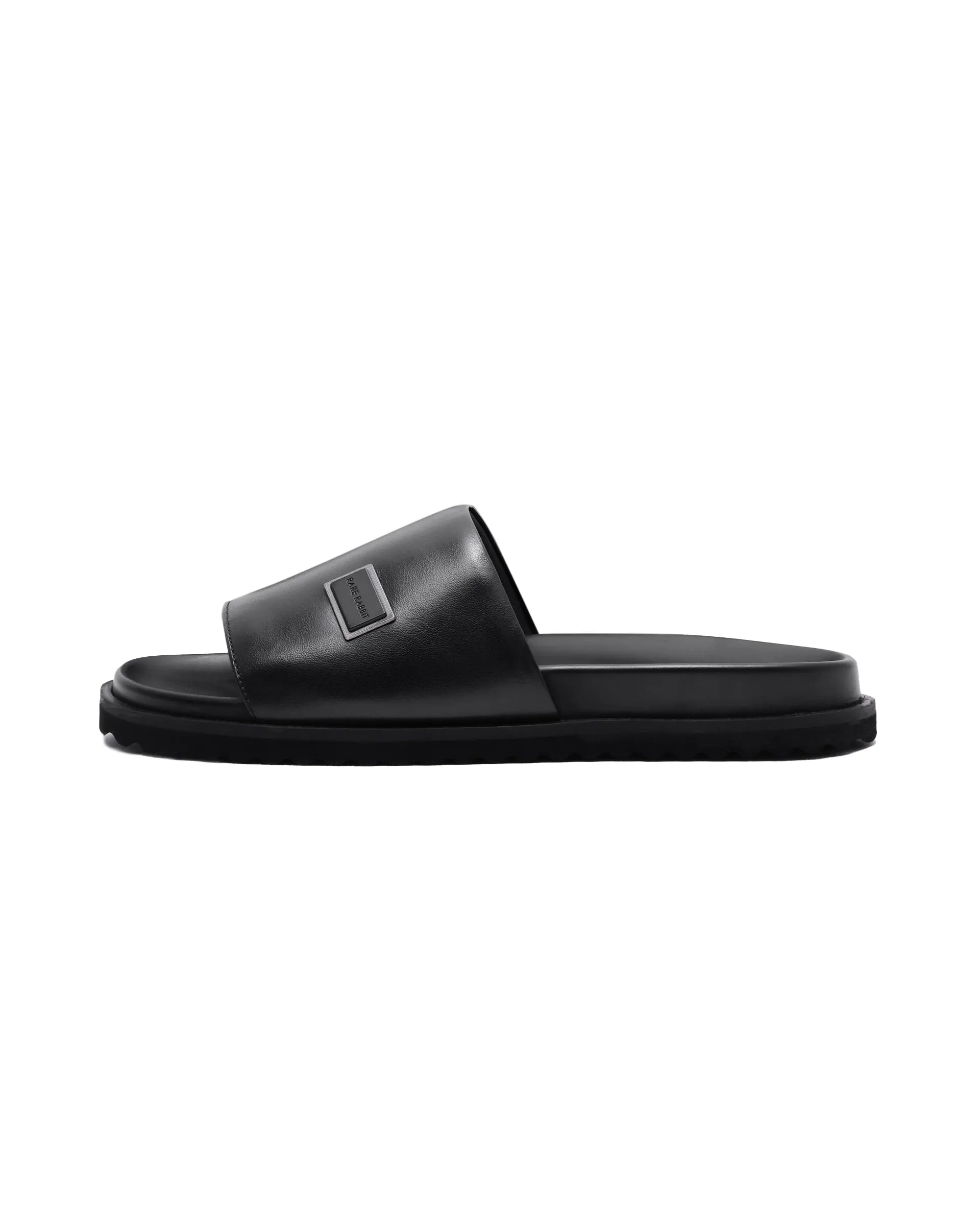 Rare Rabbit Men Camden Black Leather Slip-On Closure Sandal