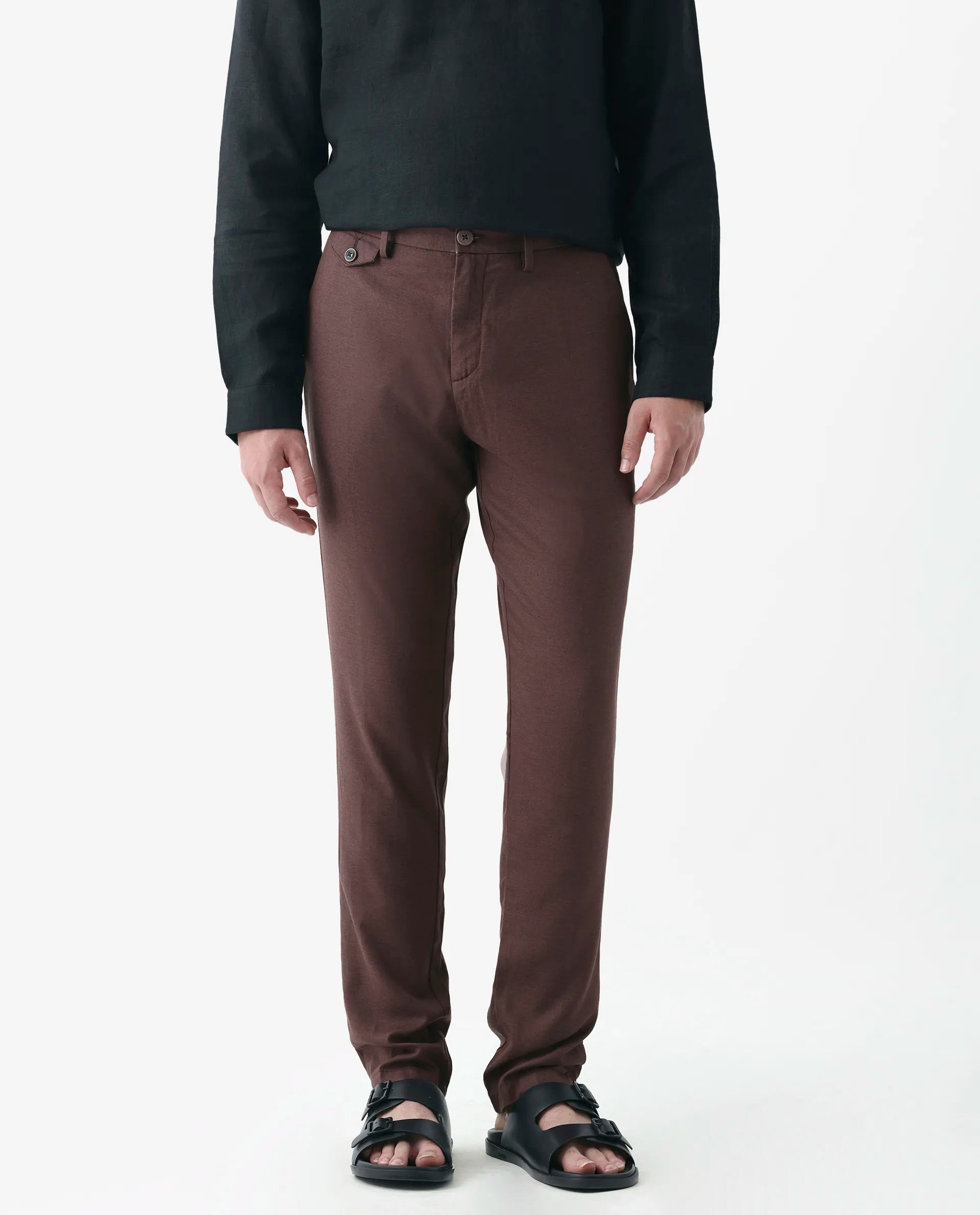 Rare Rabbit Men's Cameo Maroon 100% Linen Plain Regular Fit Trouser