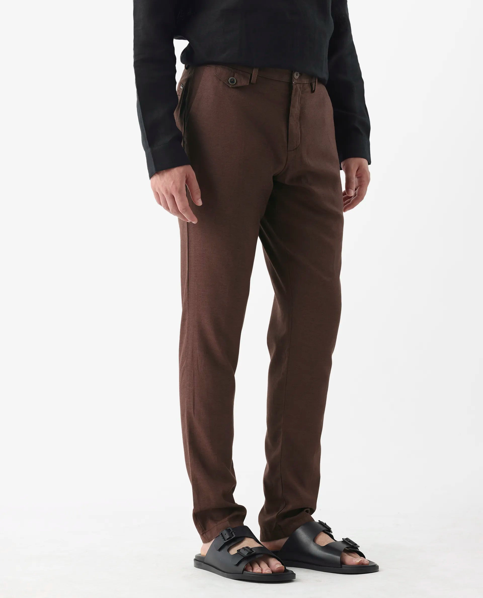 Rare Rabbit Men's Cameo Maroon 100% Linen Plain Regular Fit Trouser