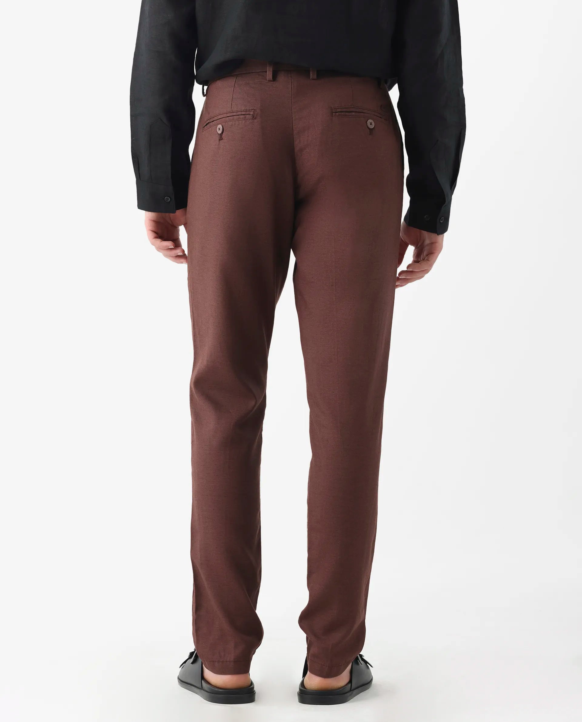 Rare Rabbit Men's Cameo Maroon 100% Linen Plain Regular Fit Trouser