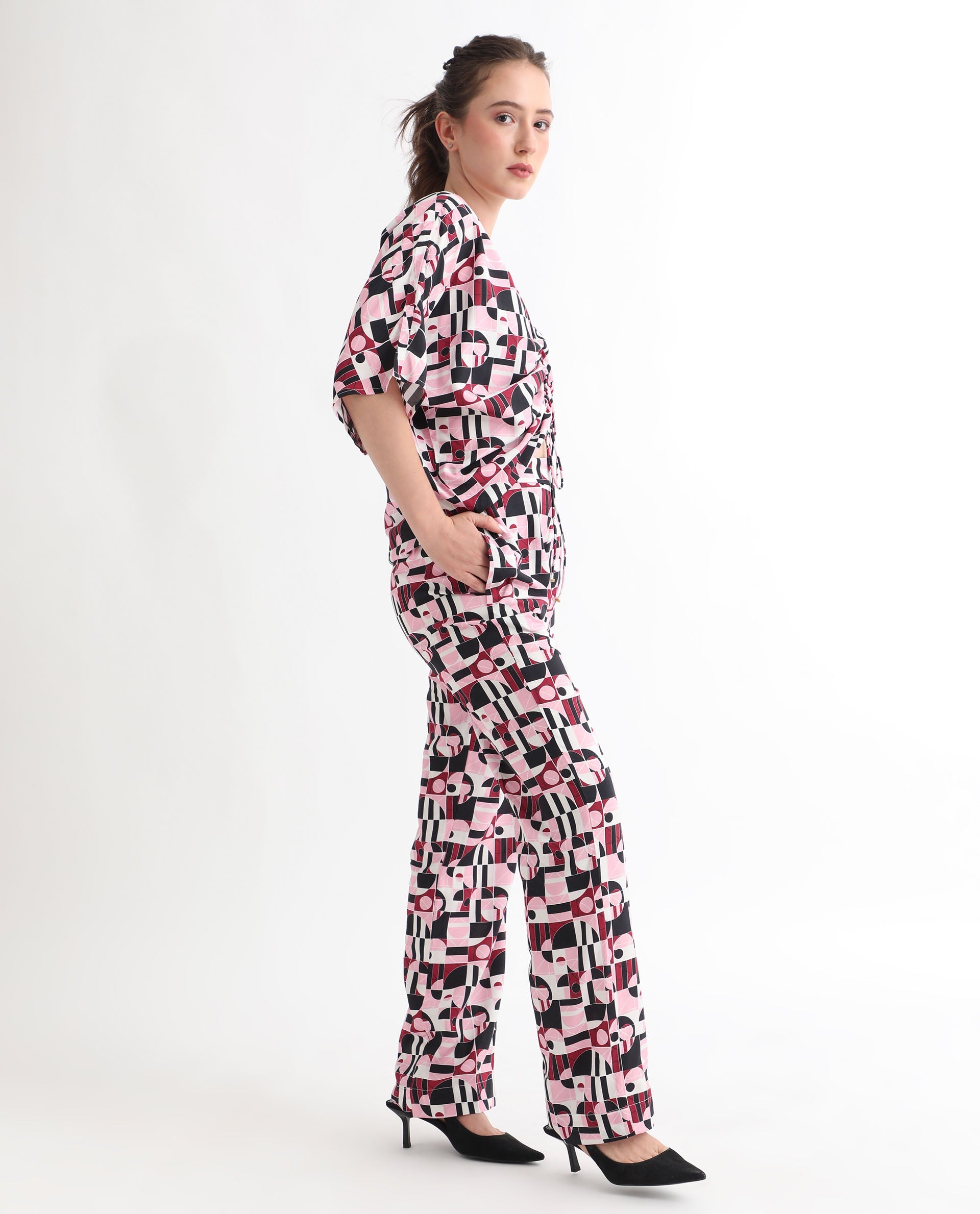 Rareism Women Cameron Multi Viscose Fabric Relaxed Fit Mid Rise Abstract Print Ankle Length Trousers