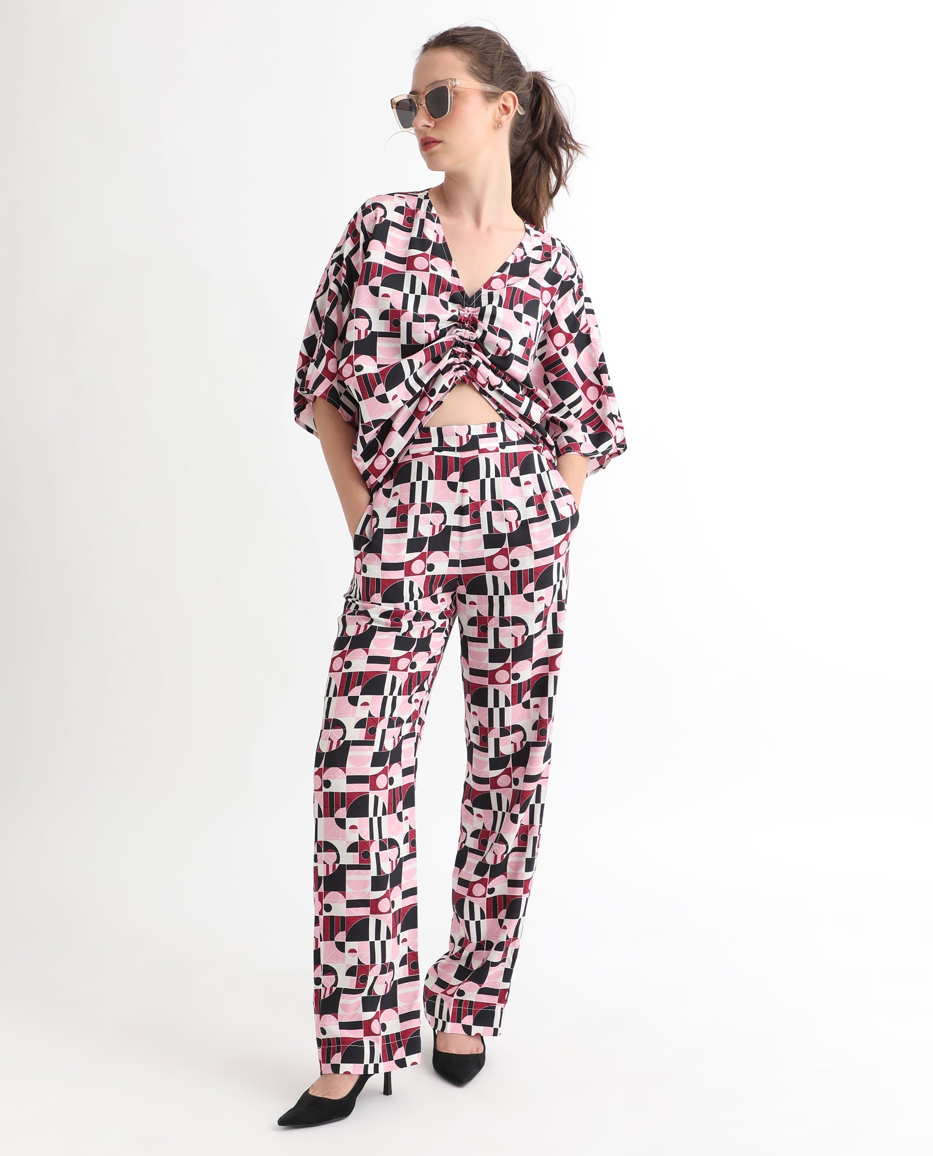 Rareism Women Cameron Multi Viscose Fabric Relaxed Fit Mid Rise Abstract Print Ankle Length Trousers