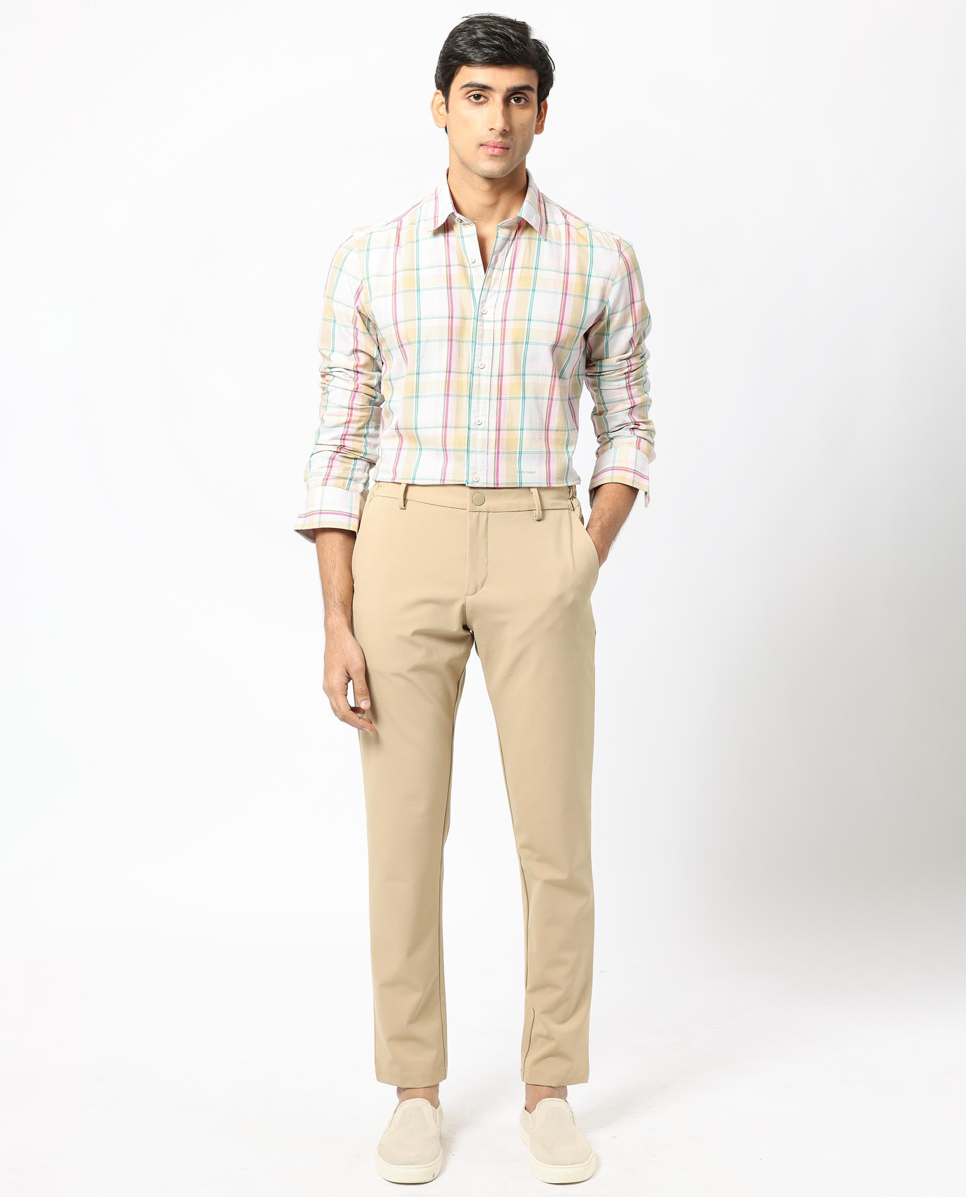 Rare Rabbit Men's Campo Pink Cotton Fabric Full Sleeves Checks Shirt