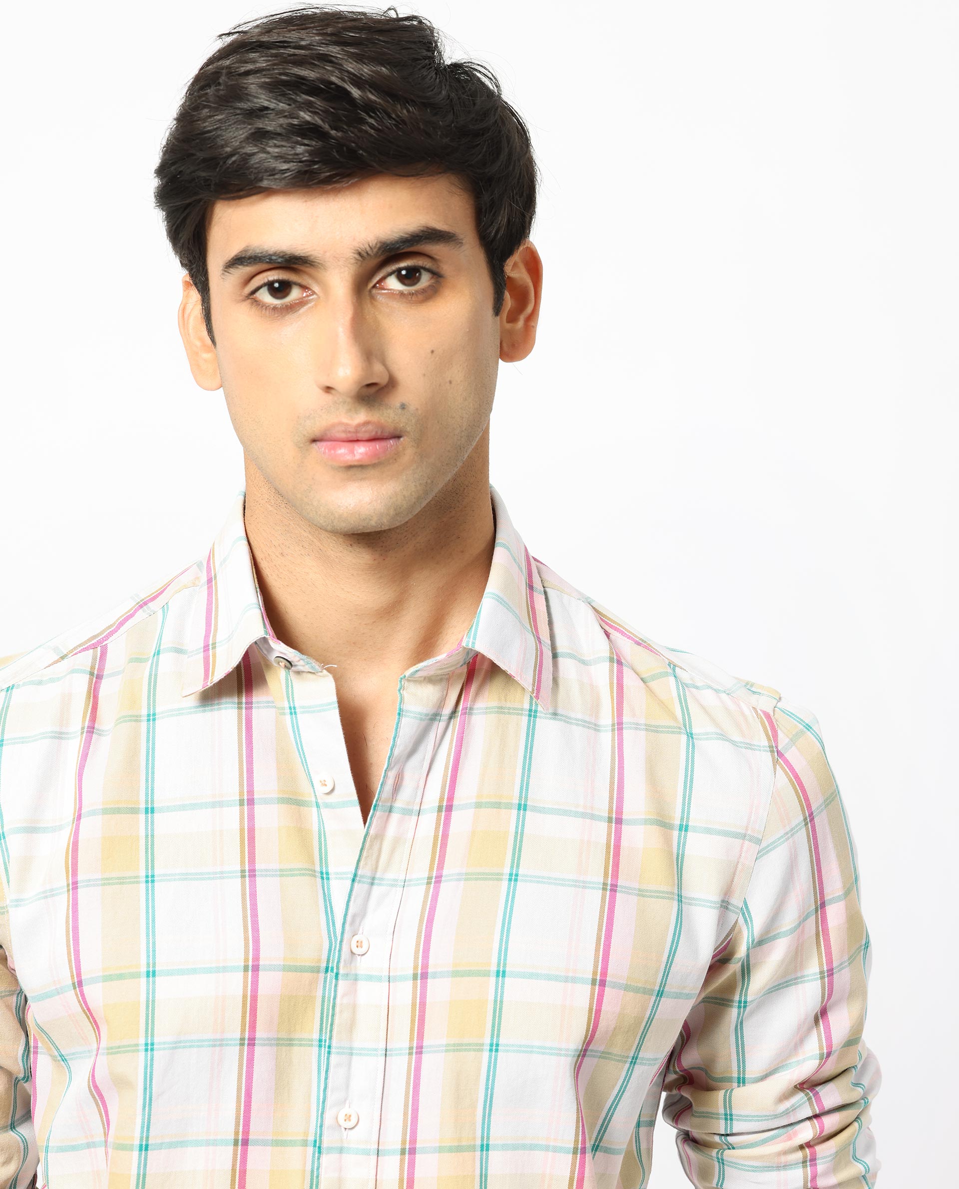 Rare Rabbit Men's Campo Pink Cotton Fabric Full Sleeves Checks Shirt