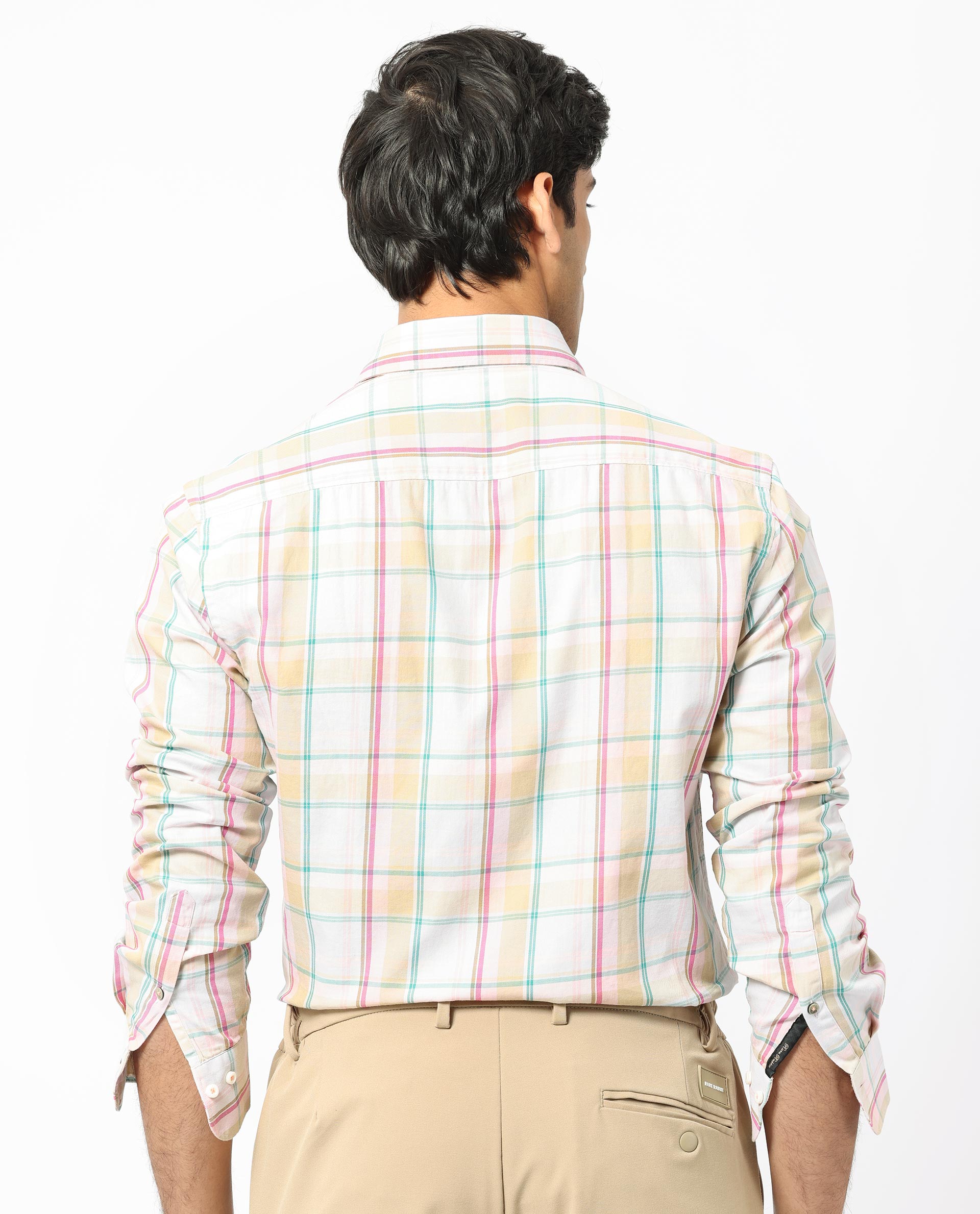 Rare Rabbit Men's Campo Pink Cotton Fabric Full Sleeves Checks Shirt