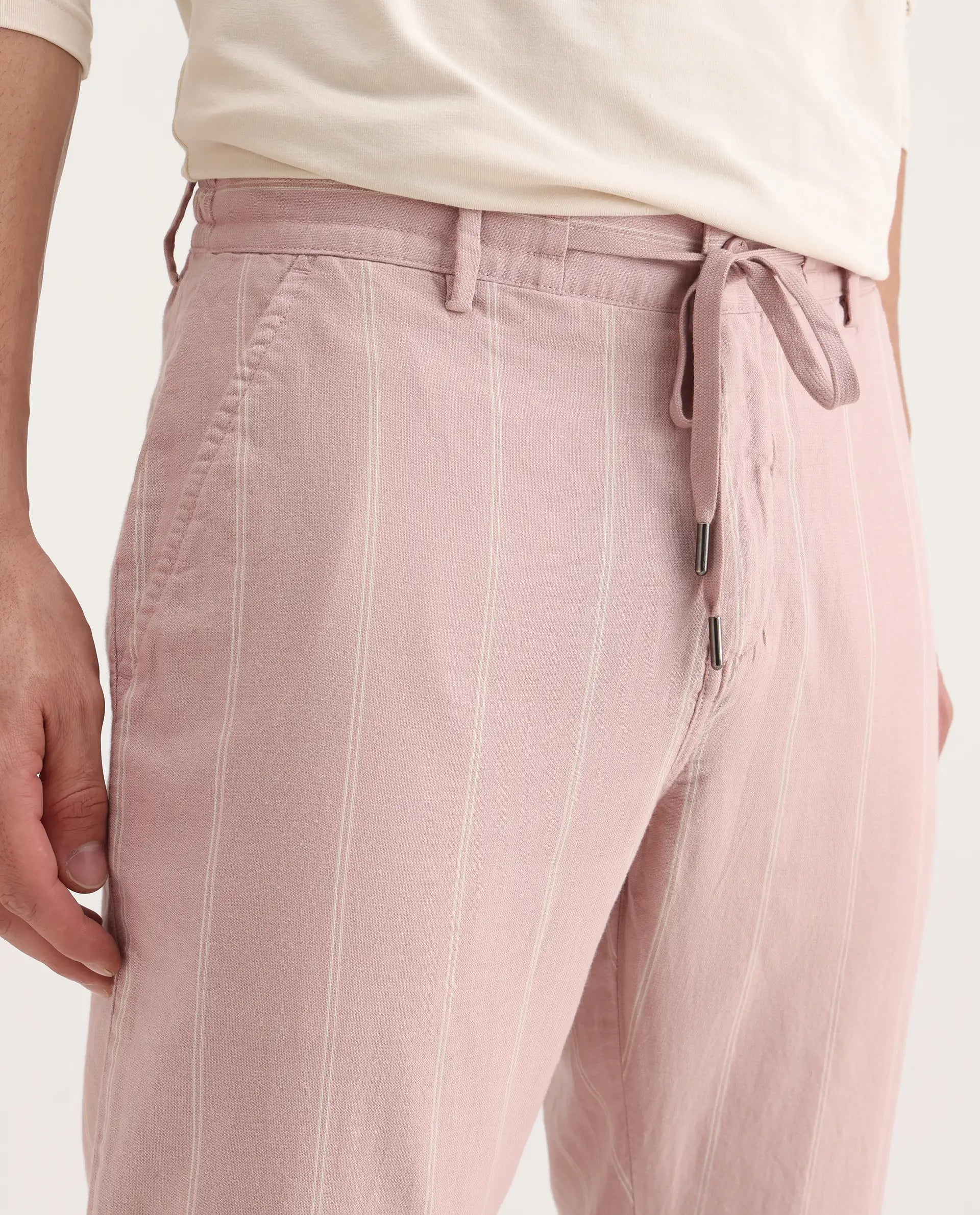 Rare Rabbit Men's Canal Grey Cotton Striped Print Regular Fit Trouser