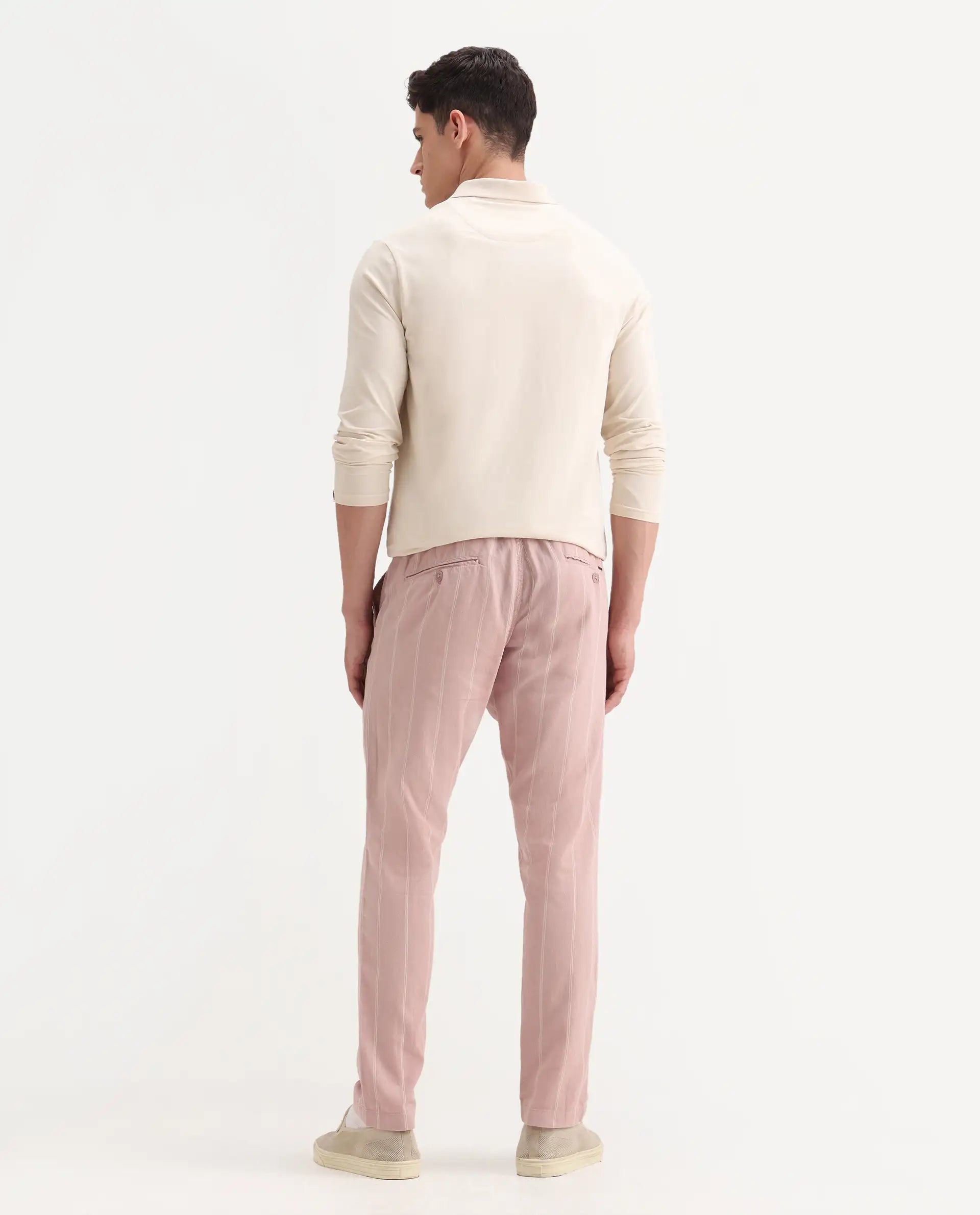 Rare Rabbit Men's Canal Grey Cotton Striped Print Regular Fit Trouser