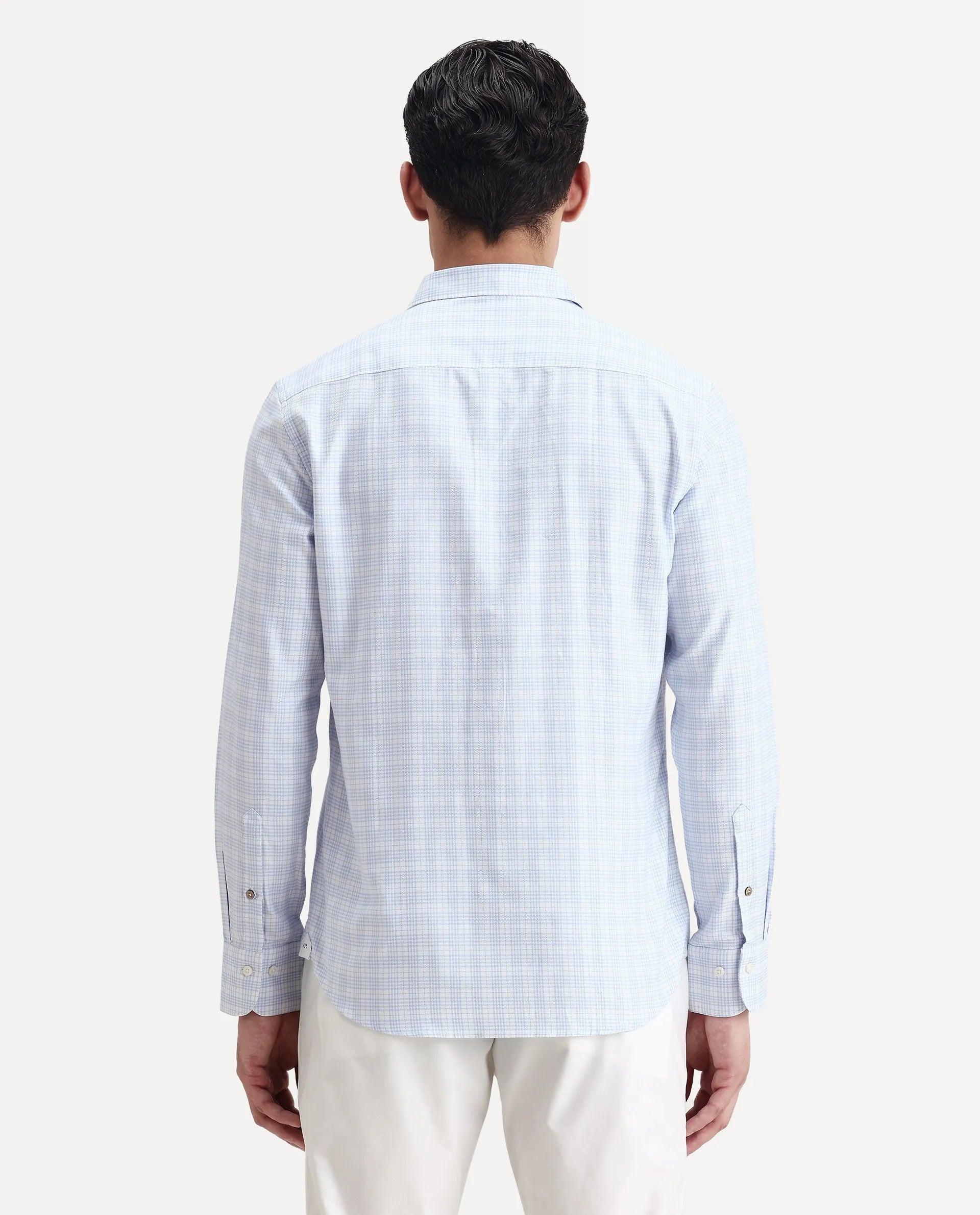Rare Rabbit Men's Canis Light Blue Cotton Checked Print Regular Fit Full Sleeve Collared Shirt