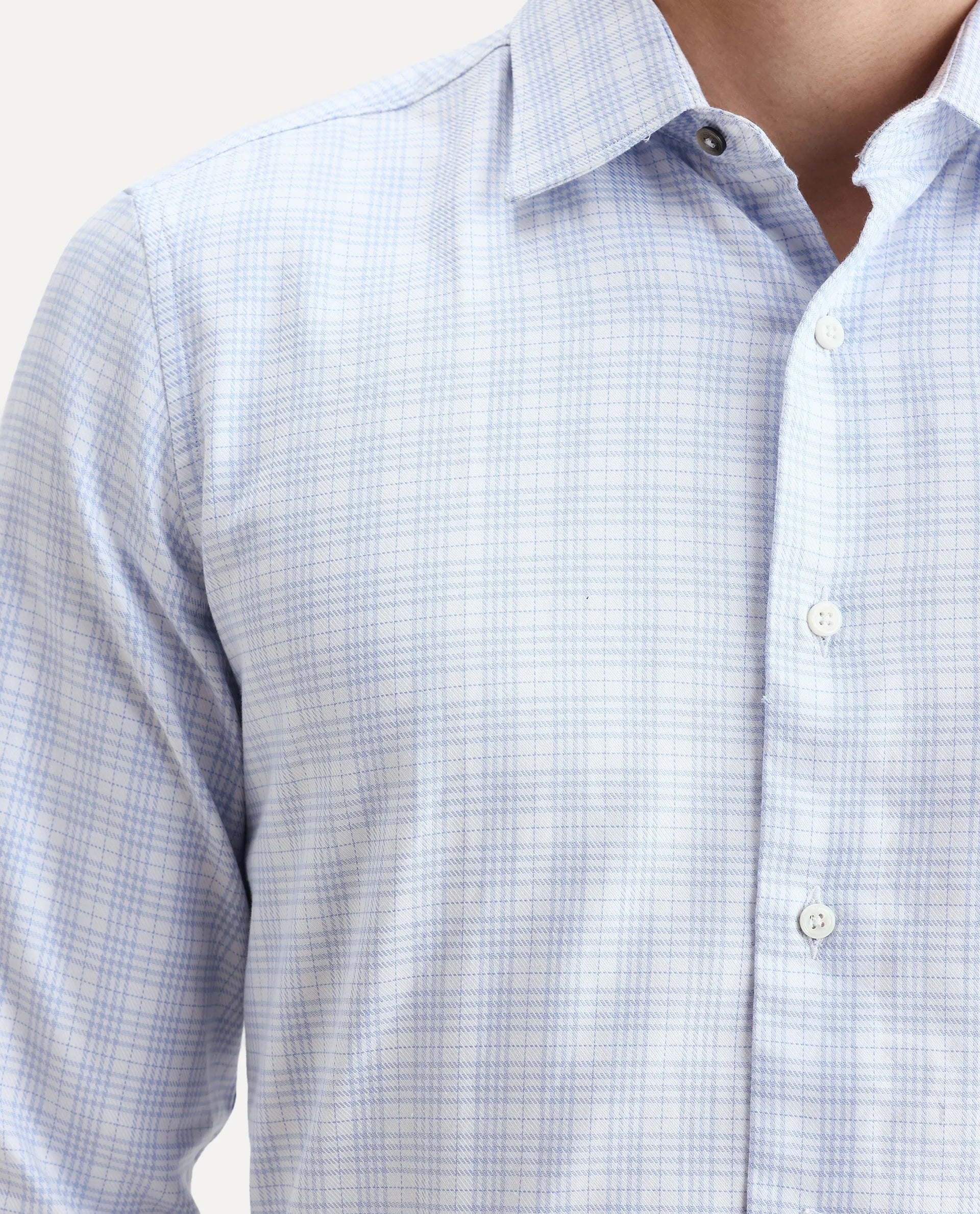 Rare Rabbit Men's Canis Light Blue Cotton Checked Print Regular Fit Full Sleeve Collared Shirt