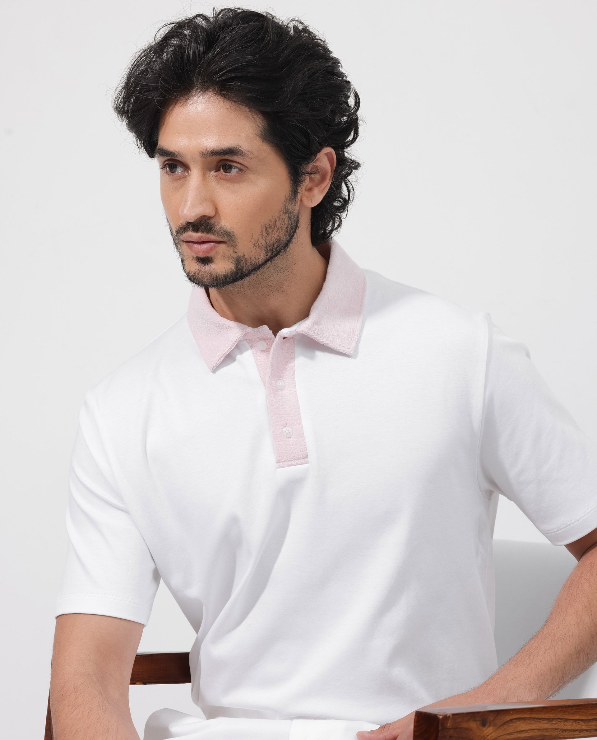 Rare Rabbit Mens Canot White Cotton Fabric Short Sleeves Solid Polo T-Shirt