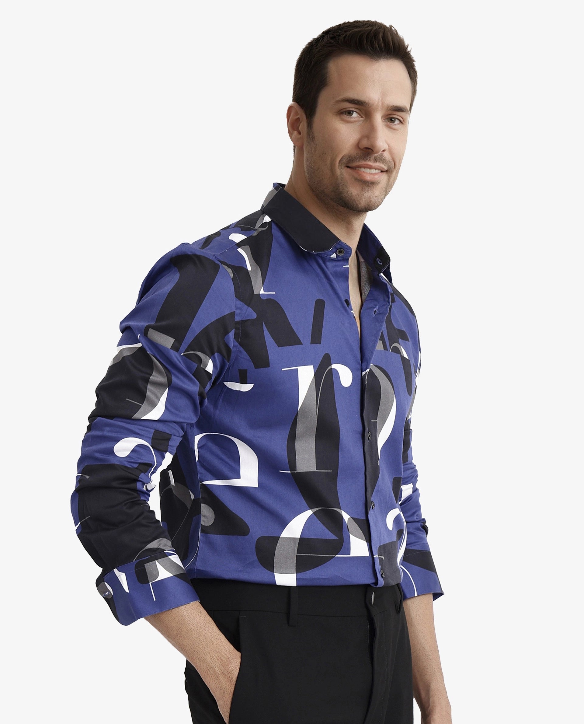 Rare Rabbit Men's Canton Blue Full Sleeves Abstract Print Statement Shirt