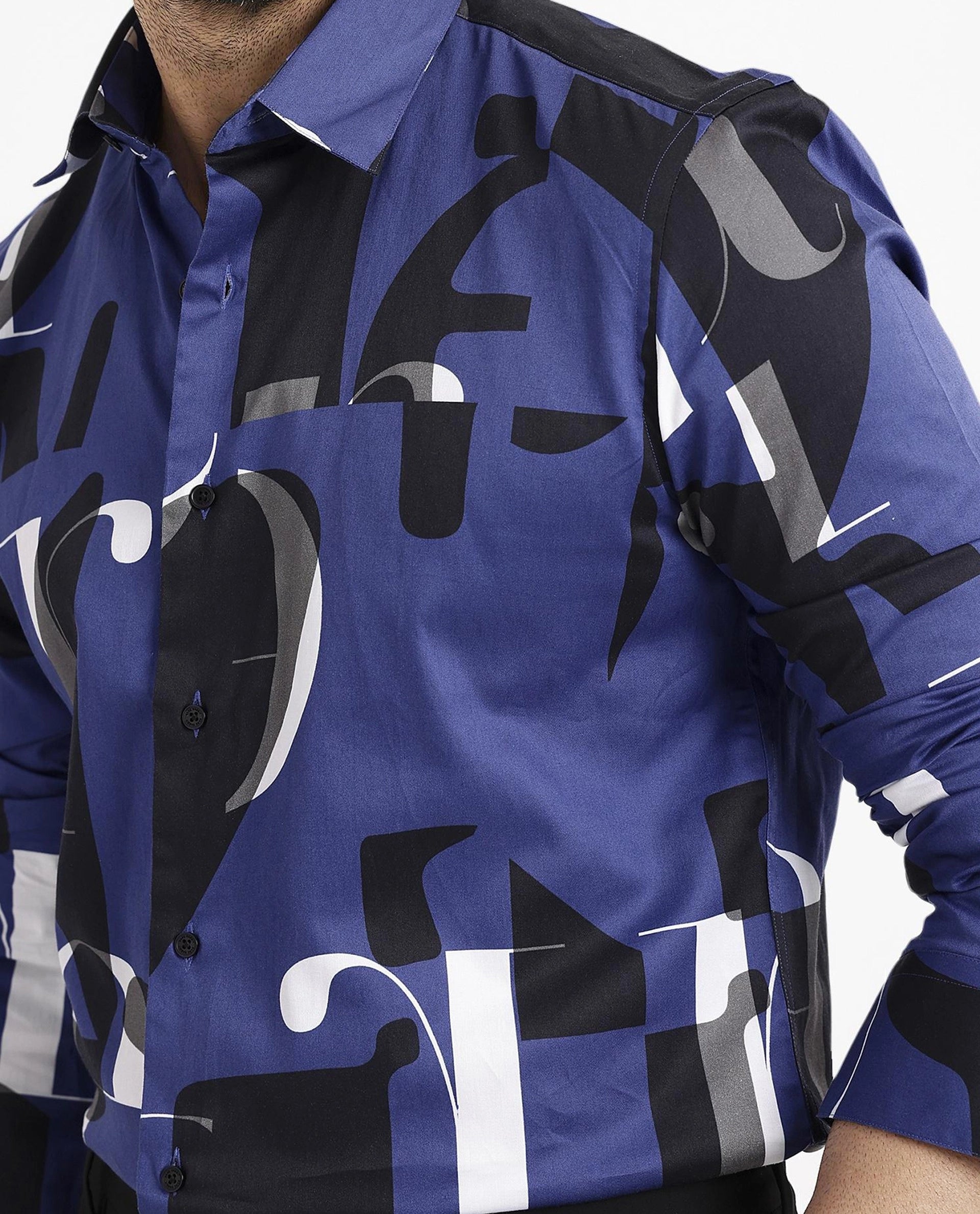 Rare Rabbit Men's Canton Blue Full Sleeves Abstract Print Statement Shirt