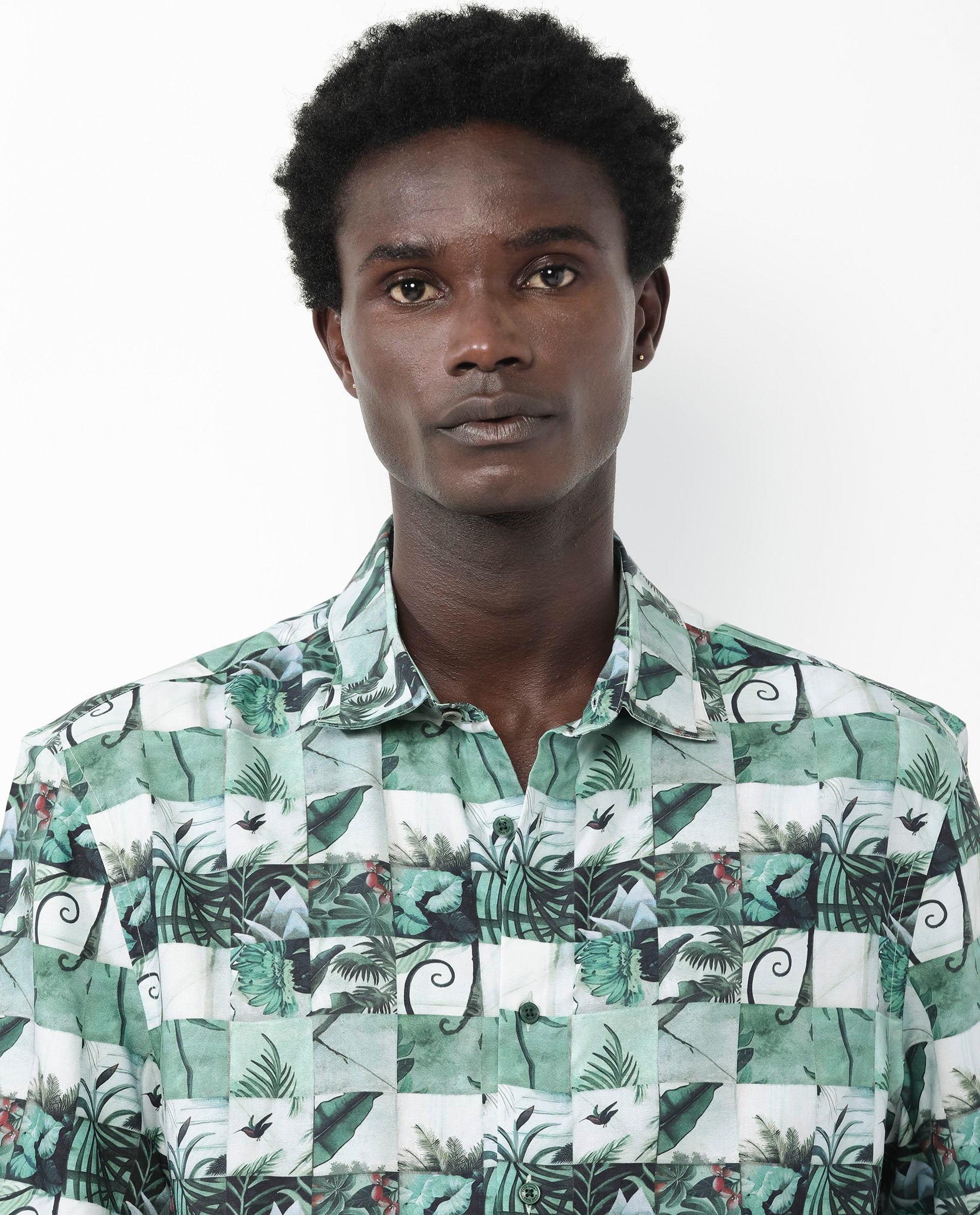 Rare Rabbit Men's Caph Green Viscose Fabric Short Sleeve Regular Fit Tropical Print Shirt