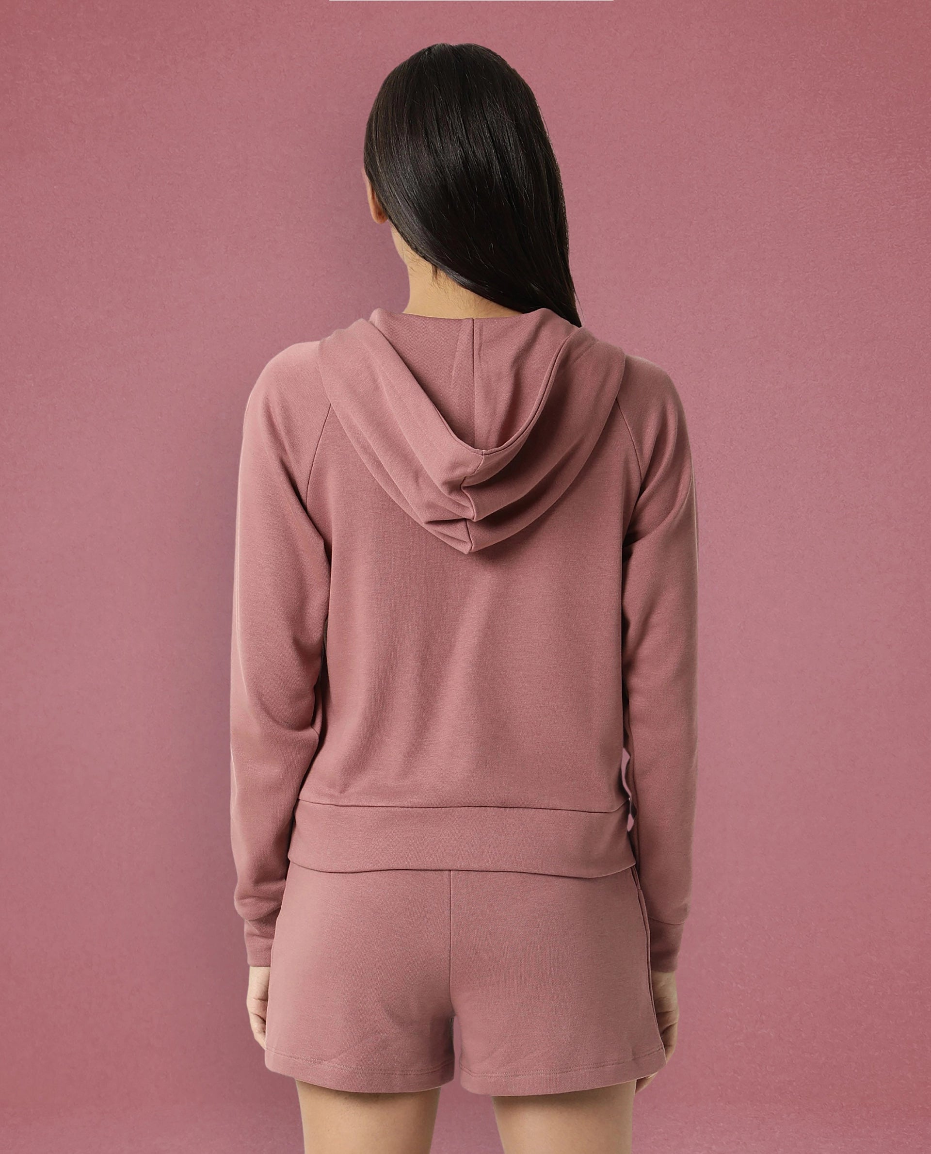 Rareism Women Capper Dark Pink Cotton Blend Fabric Full Sleeves Solid Hooded Jacket