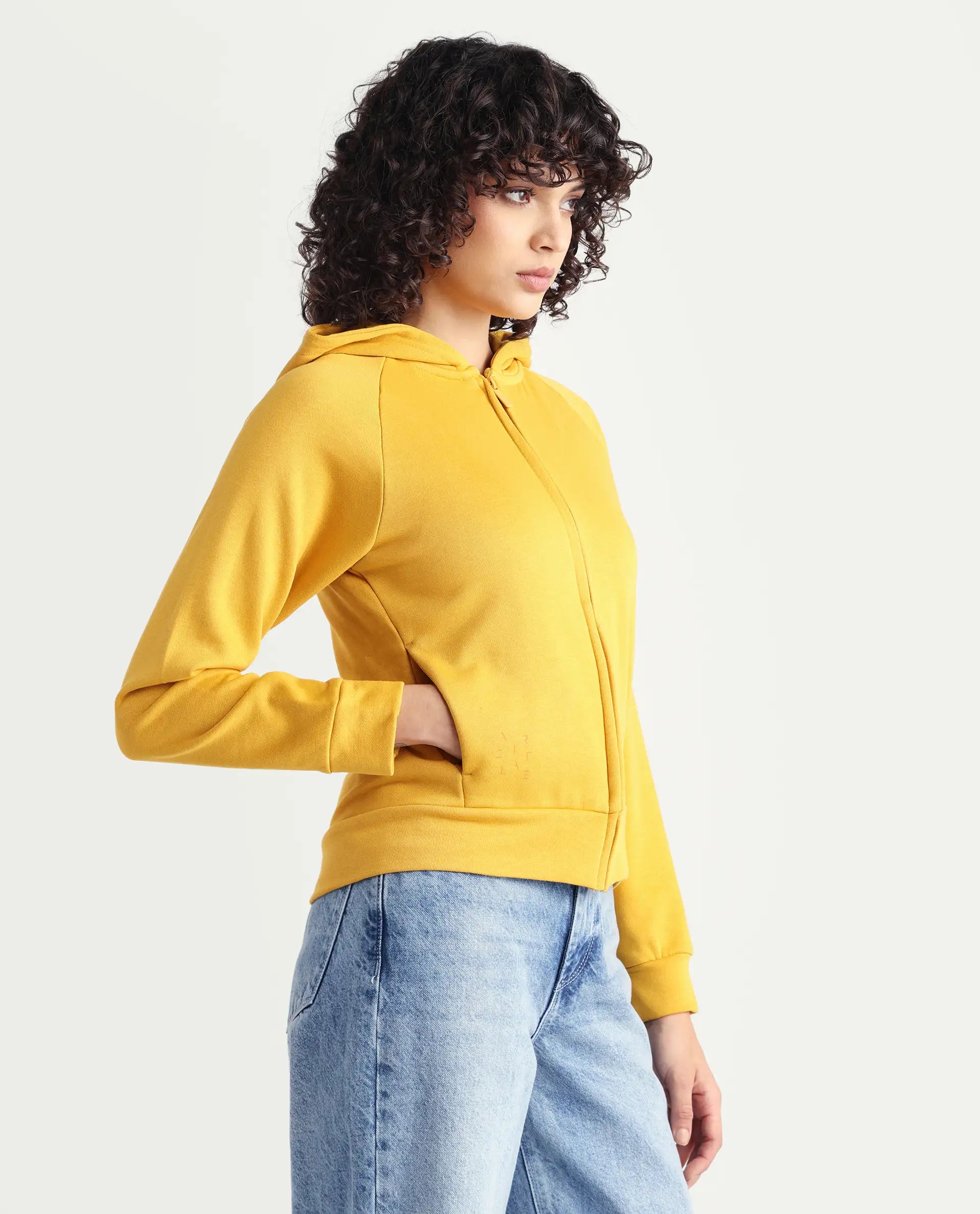 Rareism Women's Medium Weight Terry 290 Gsm Cotton Blend Hooded Plain Regular Fit Jacket