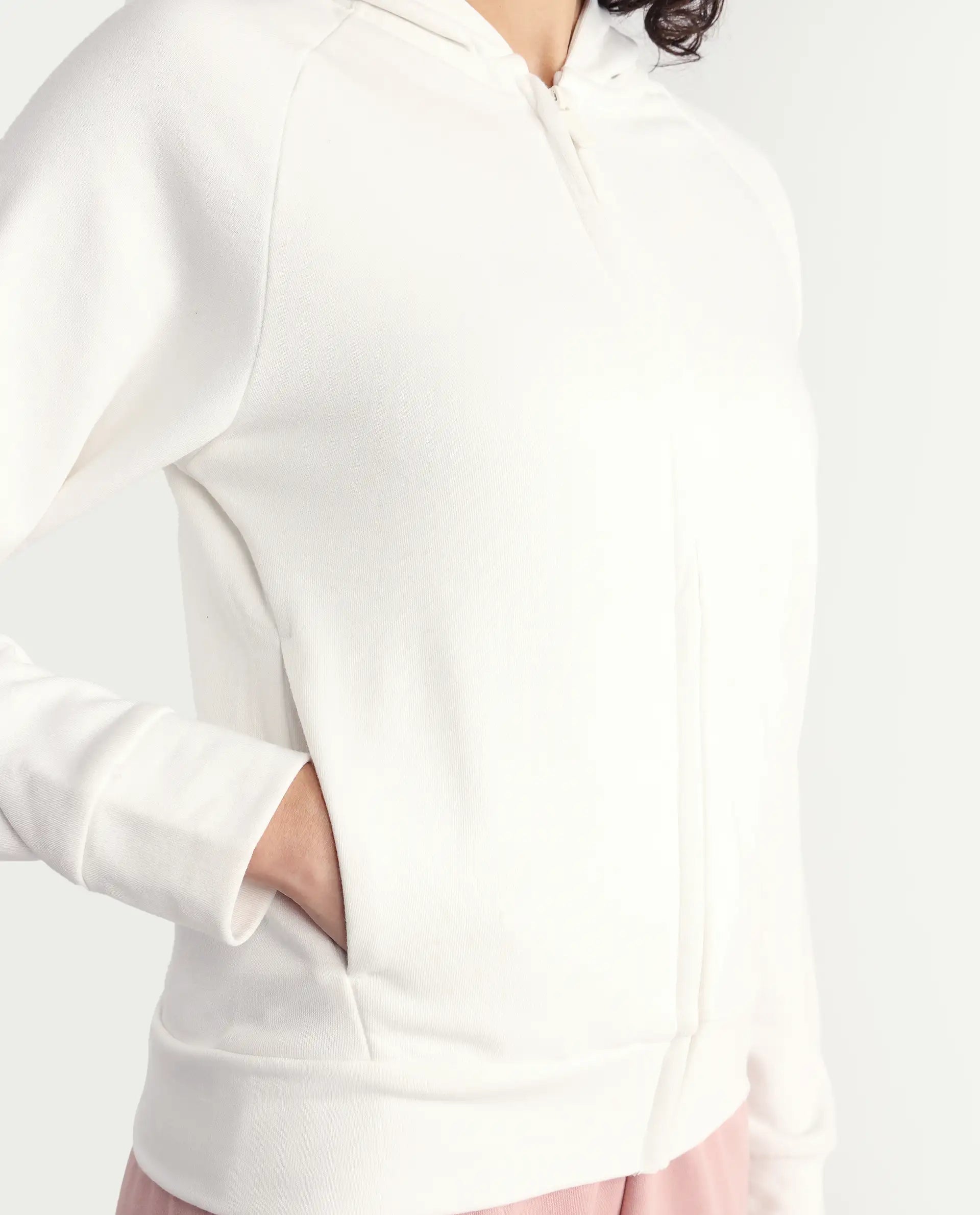 Rareism Women's Medium Weight Terry 290 Gsm Cotton Blend Hooded Plain Regular Fit Jacket