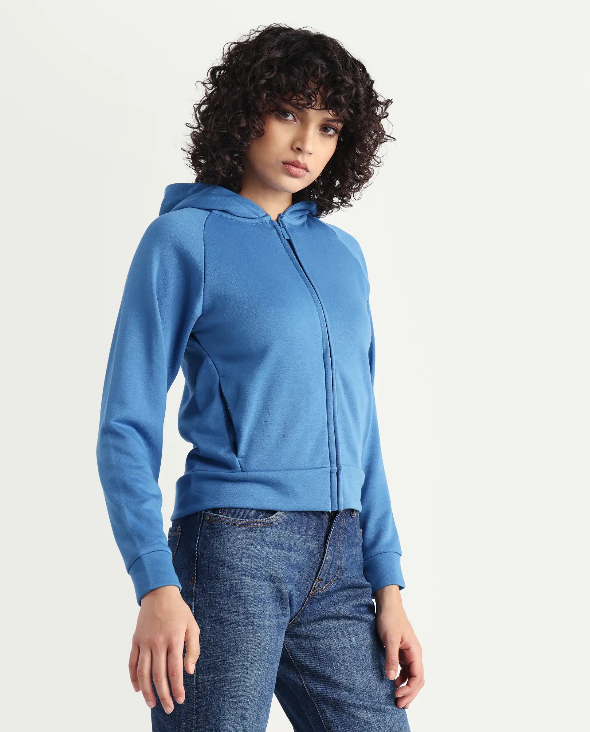 Rareism Women's Medium Weight Terry 290 Gsm Cotton Blend Hooded Plain Regular Fit Jacket