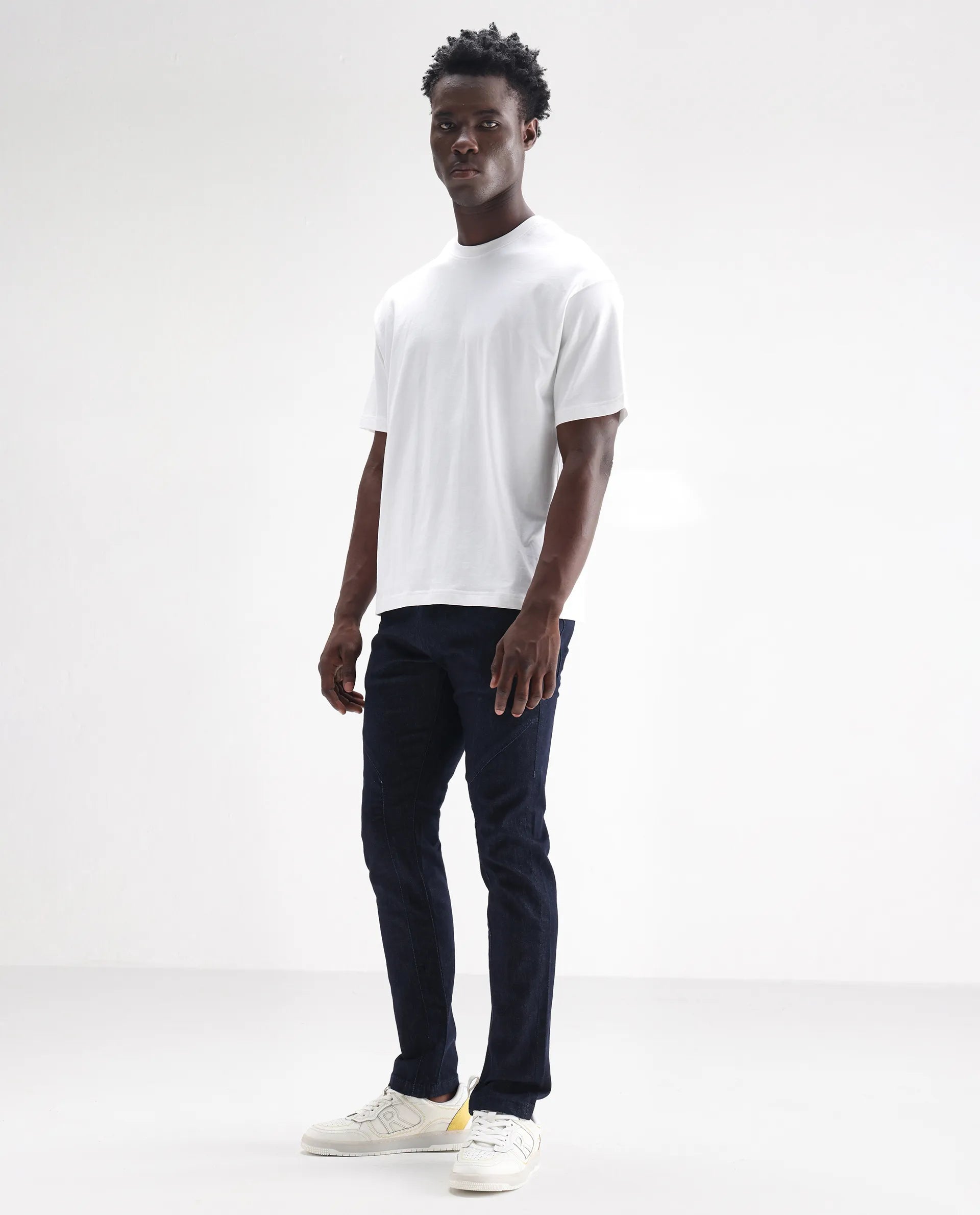 Rare Rabbit Men's Cardiff Blue Cotton Plain Hawk Slim Fit Jeans