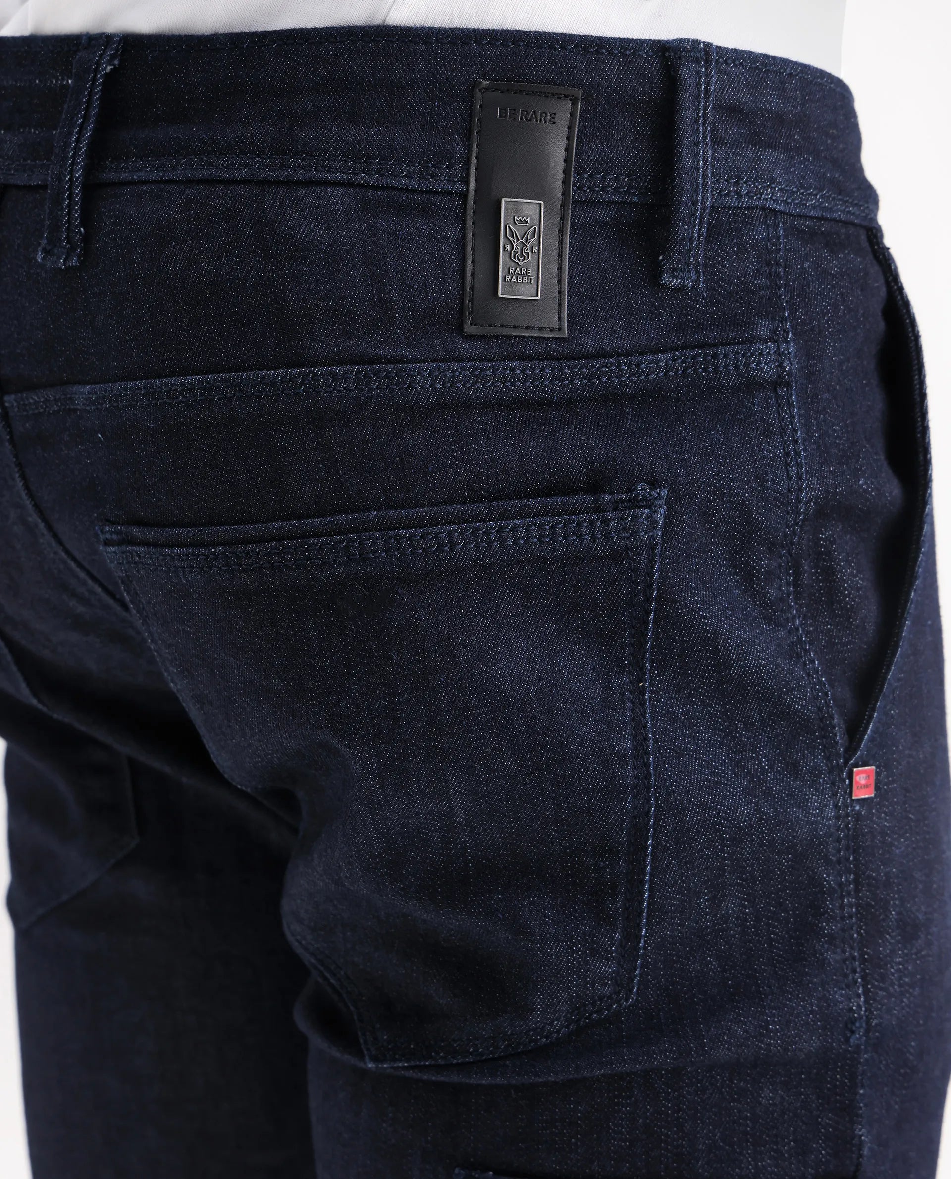 Rare Rabbit Men's Cardiff Blue Cotton Plain Hawk Slim Fit Jeans