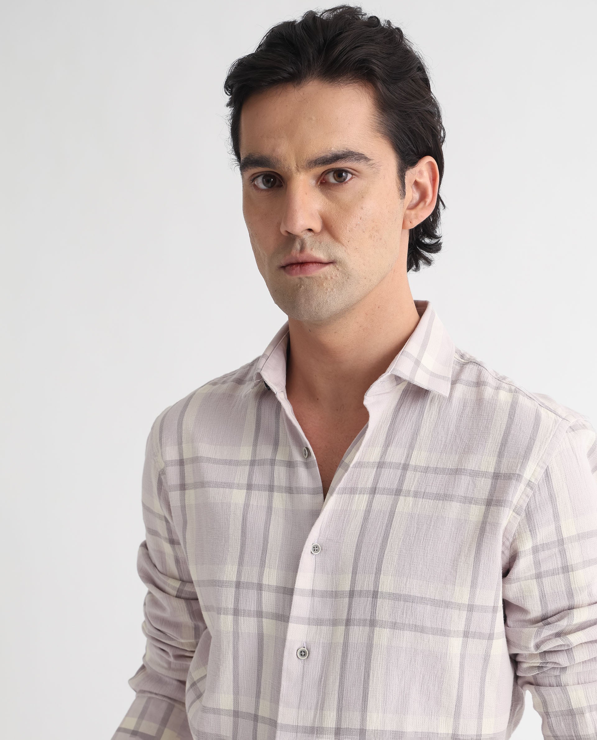 Rare Rabbit Men's Cardin Pastel Purple Cotton Fabric Full Sleeves Checks Shirt