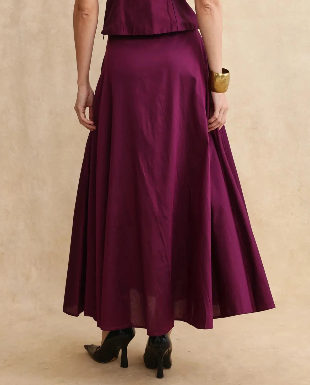 Rareism Women Carfa-B Purple Zipper Closure Flared Maxi Plain Skirt