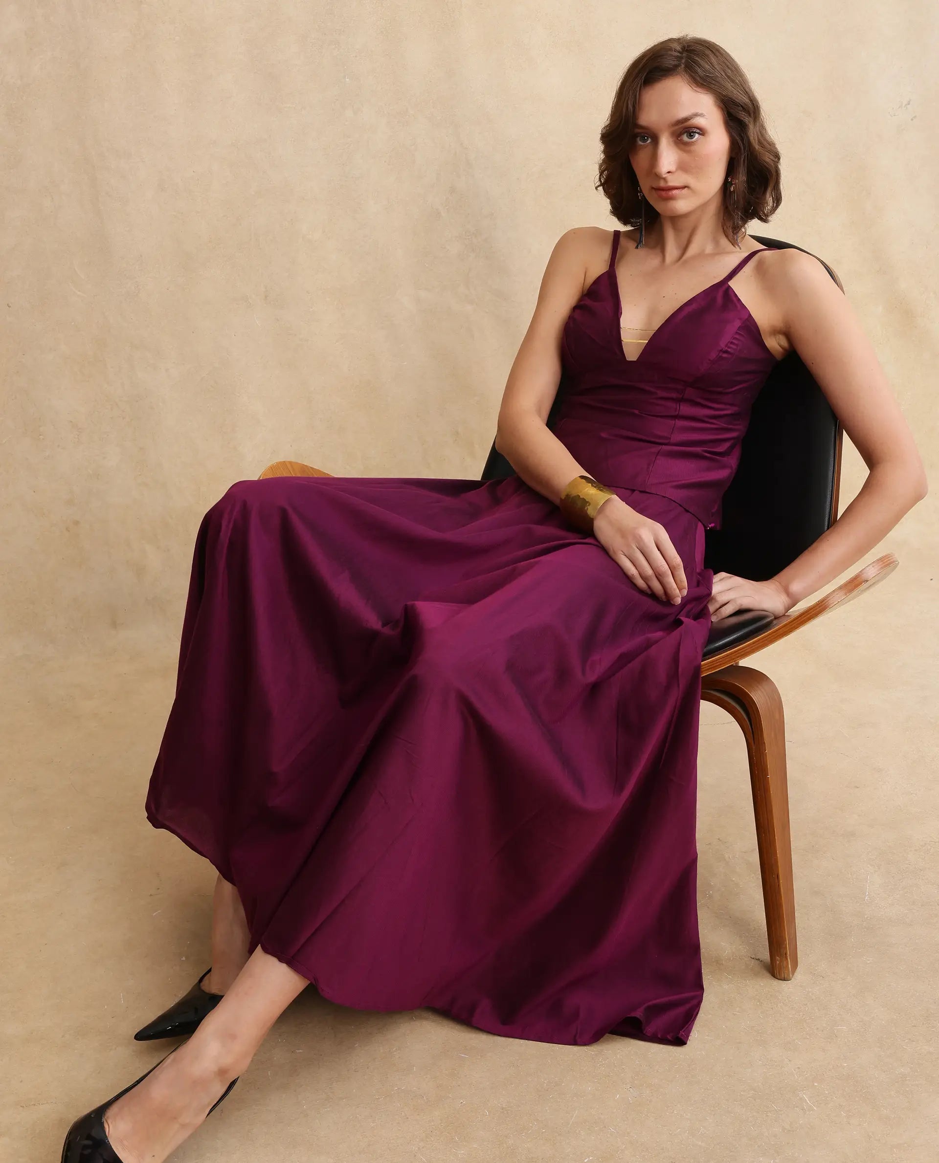 Rareism Women Carfa-B Purple Zipper Closure Flared Maxi Plain Skirt