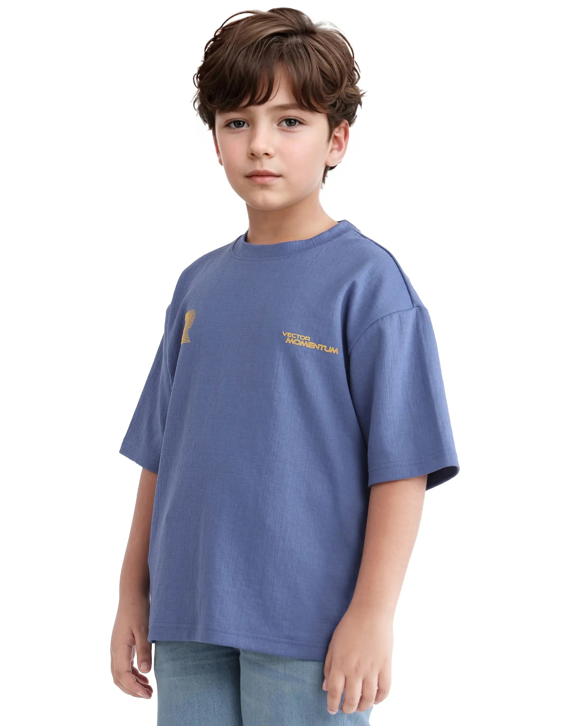 Rare Ones Kids Carlo-K Dusky Blue Cotton Blend Short Sleeve Crew Neck Print T-Shirt