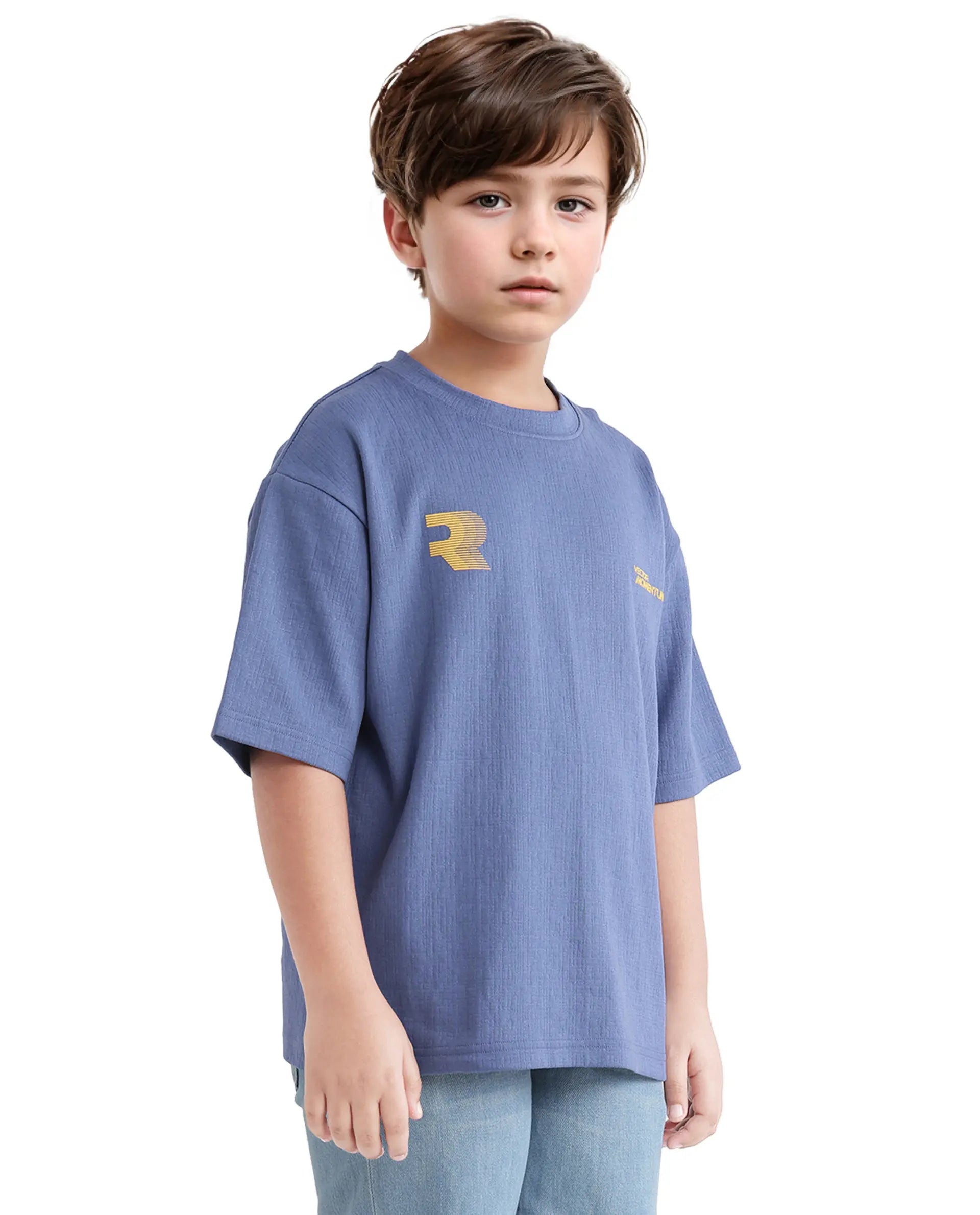Rare Ones Kids Carlo-K Dusky Blue Cotton Blend Short Sleeve Crew Neck Print T-Shirt